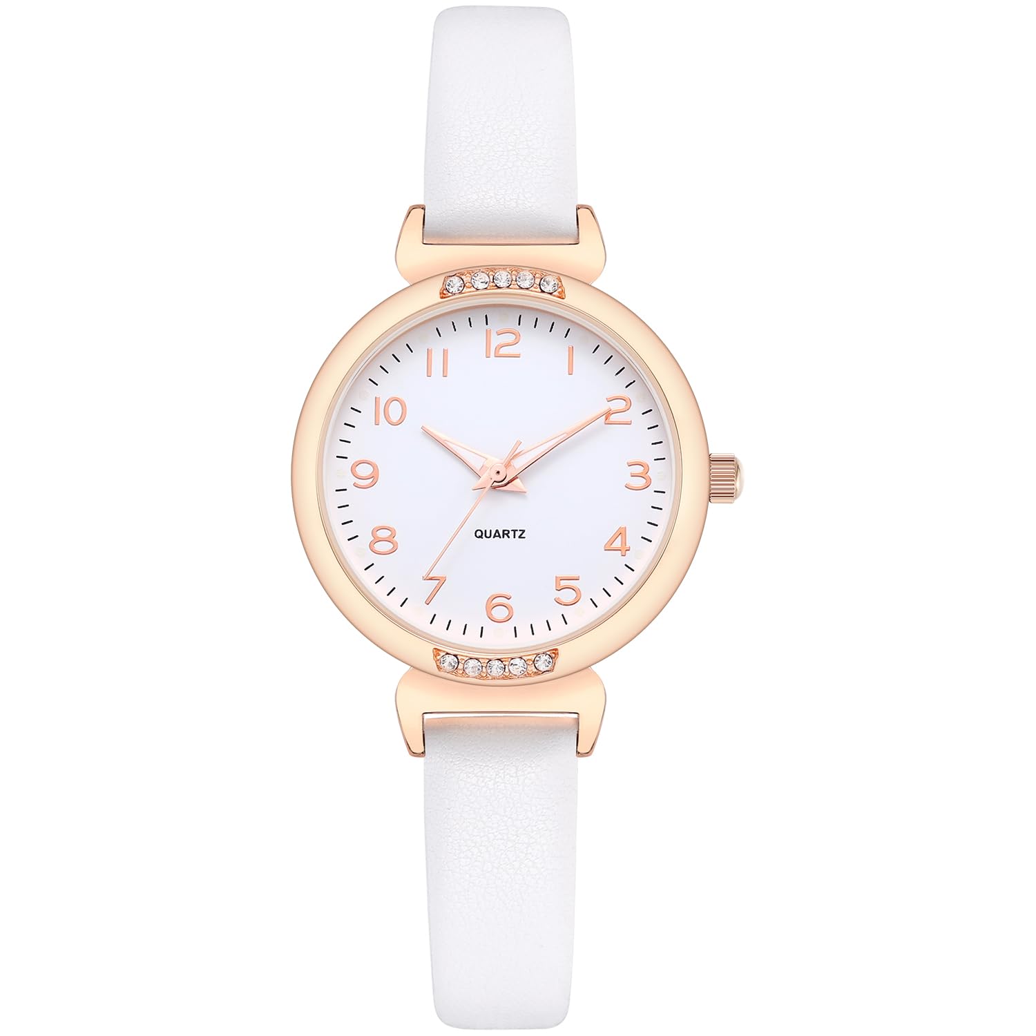 Luxury Women's White Leather Watch with Diamond Crystals - Elegant Quartz Wristwatch for Women | Perfect for Formal Events, Office Wear & Special Occasions