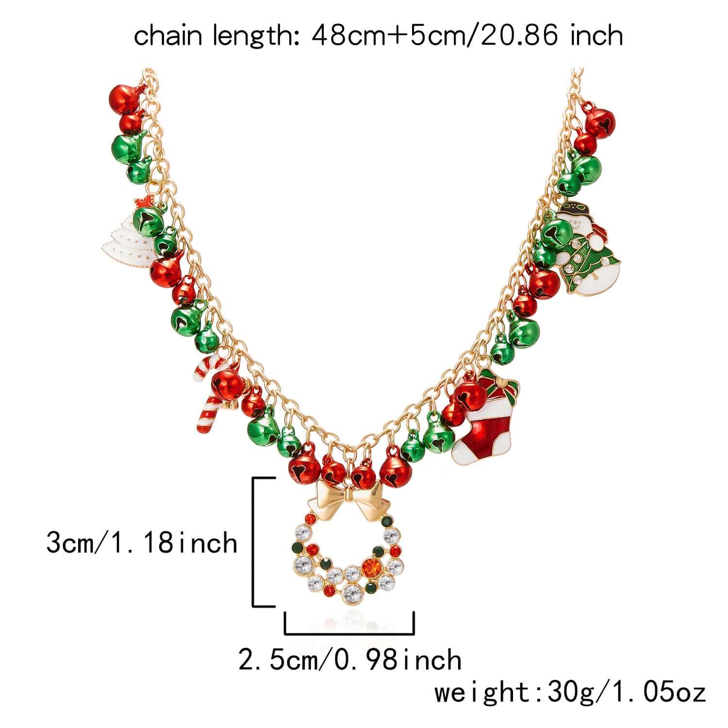 Festive Santa Christmas Jingle Bell Pendant Necklace - Red & Green Holiday Jewelry Gift for Women | Perfect for Xmas Parties, Gift Exchanges & Holiday Decorations