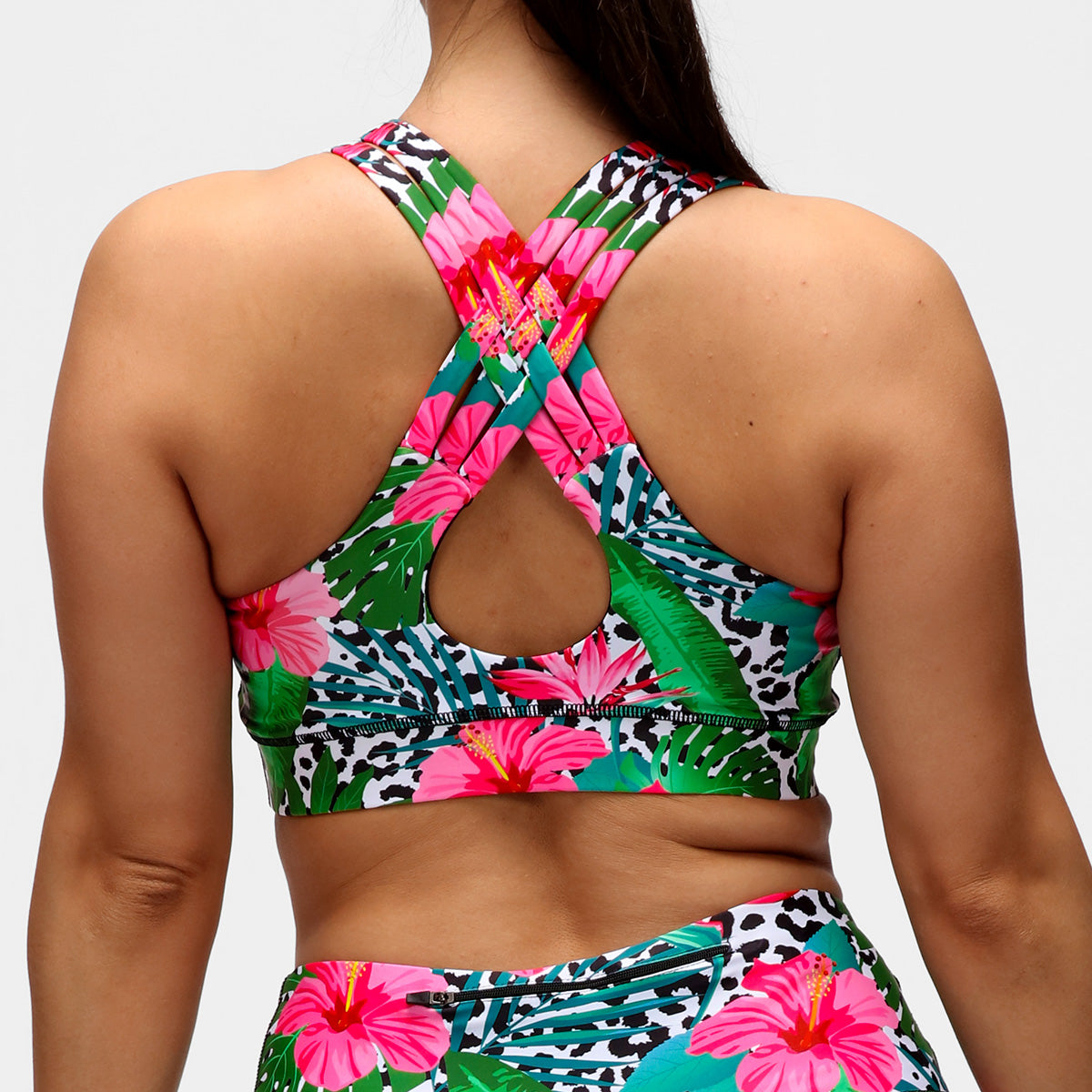 Hibiscus Cross Back Bra - Women's Supportive Workout Sports Bra for Yoga, Running & Gym - Comfortable & Breathable Activewear