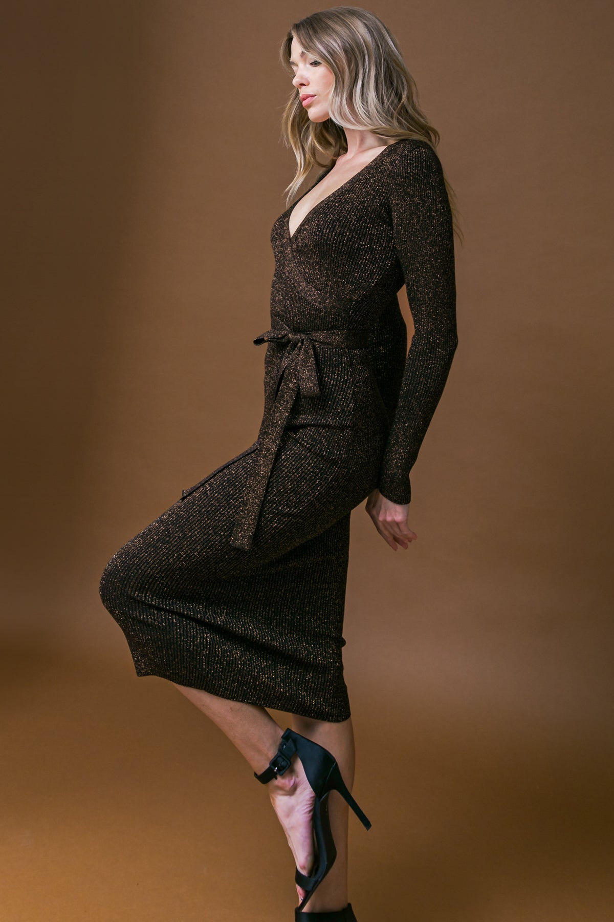 FOREVER IMPRESSED Metallic Thread Sweater Dress for Women | Elegant Knitwear with Shimmer Details | Perfect for Holiday Parties & Date Nights
