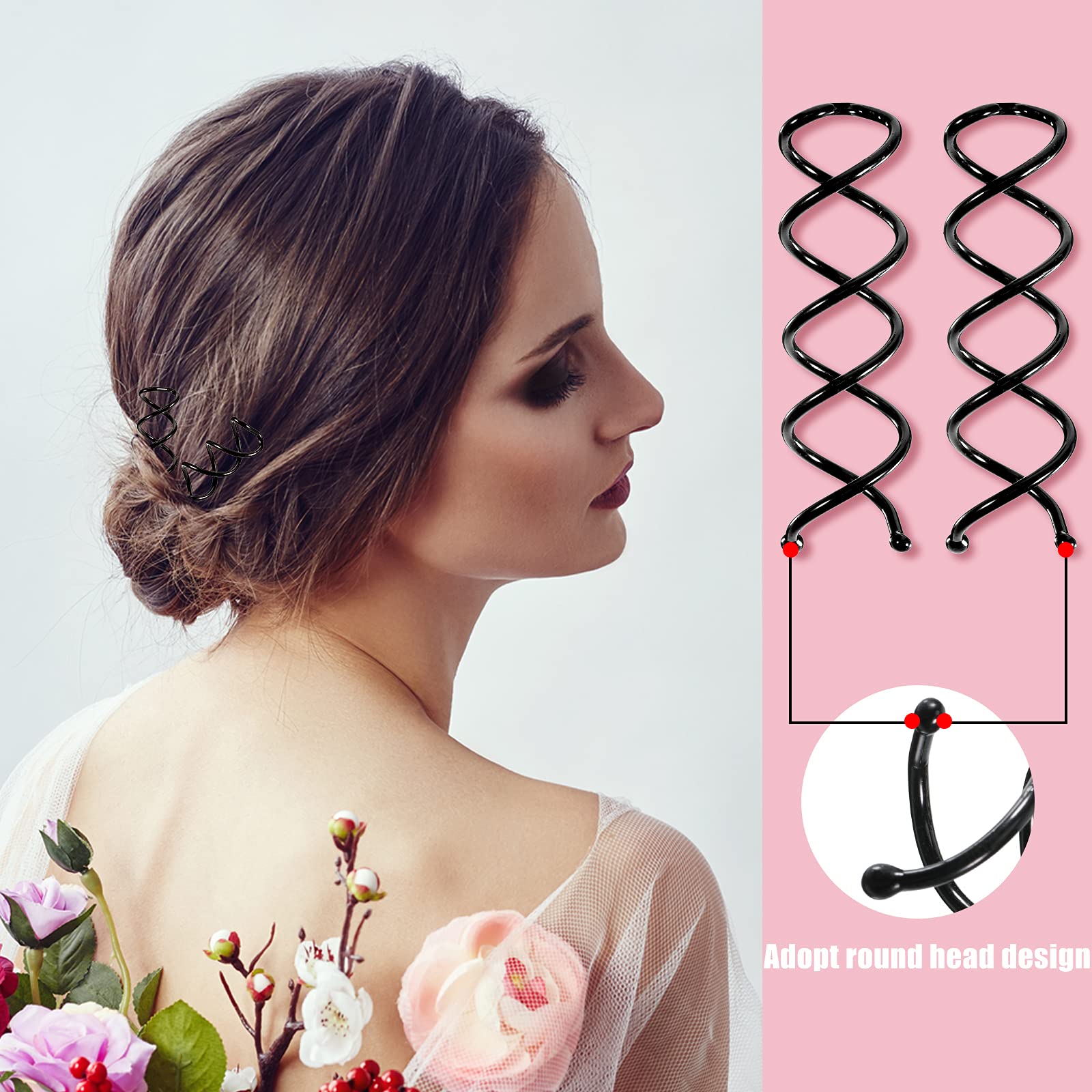 WILLBOND 25-Piece Spiral Hair Pins - Black Corkscrew Twist Pins with Non-Scratch Round Tips for Women's Hairstyles | DIY Hair Styling, Updos, Braids & Bun Holders
