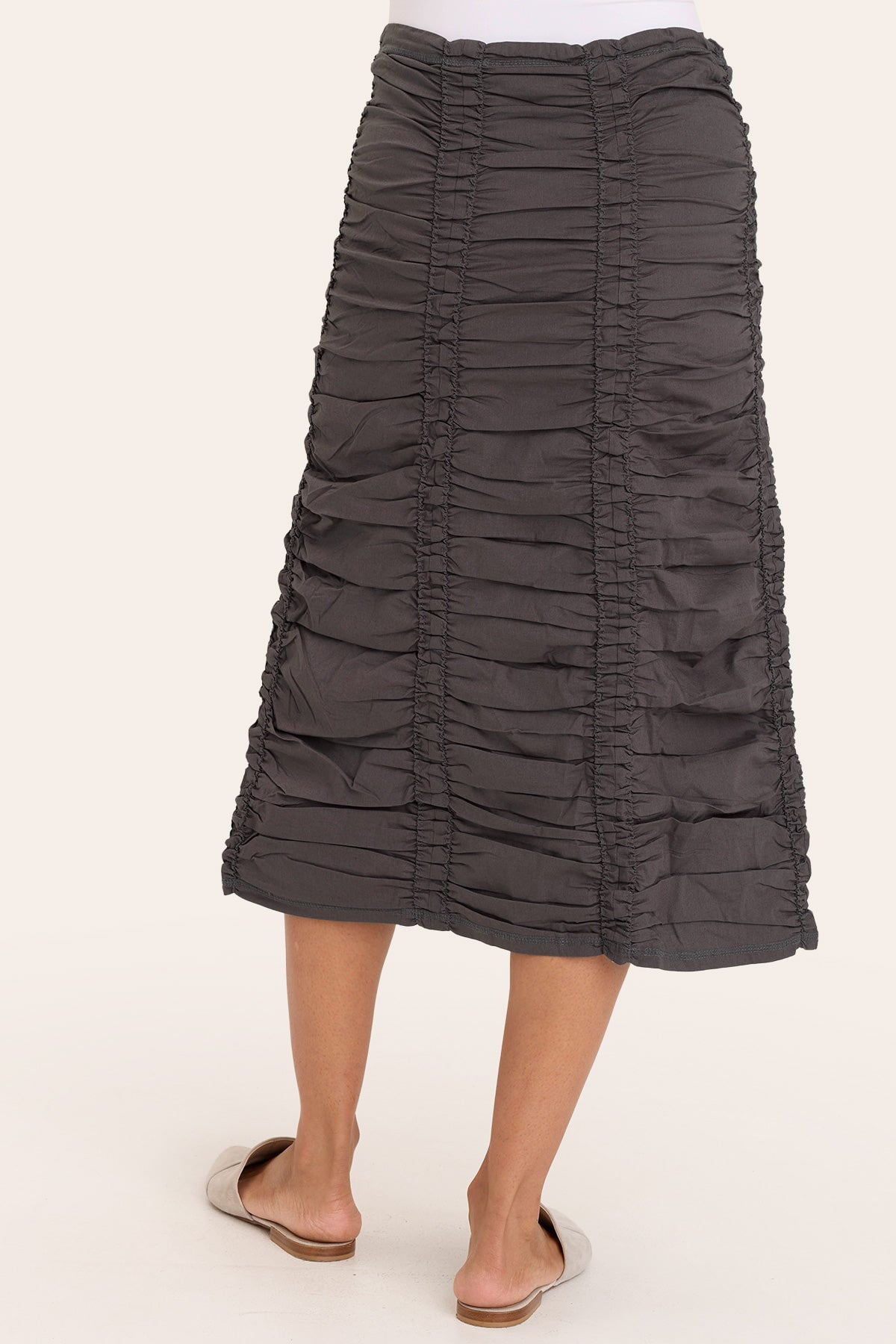 Double Shirred Panel Skirt for Women - Flowy High Waist A-Line Midi Skirt with Elastic Waistband | Perfect for Summer, Beach, Office & Casual Outfits