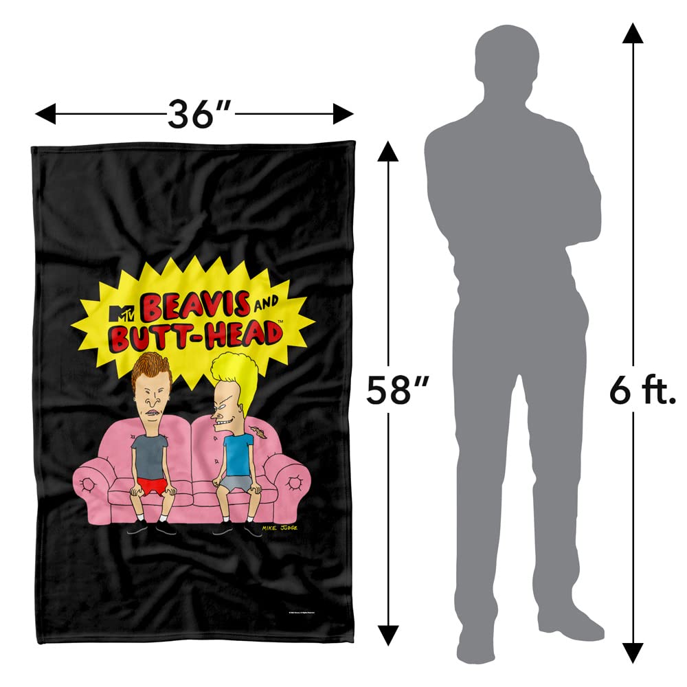 LOGOVISION Beavis and Buthead Fleece Blanket 36x58 Inches - Soft Couch Throw for Adults, TV Watching & Movie Nights - Officially Licensed Cartoon Design