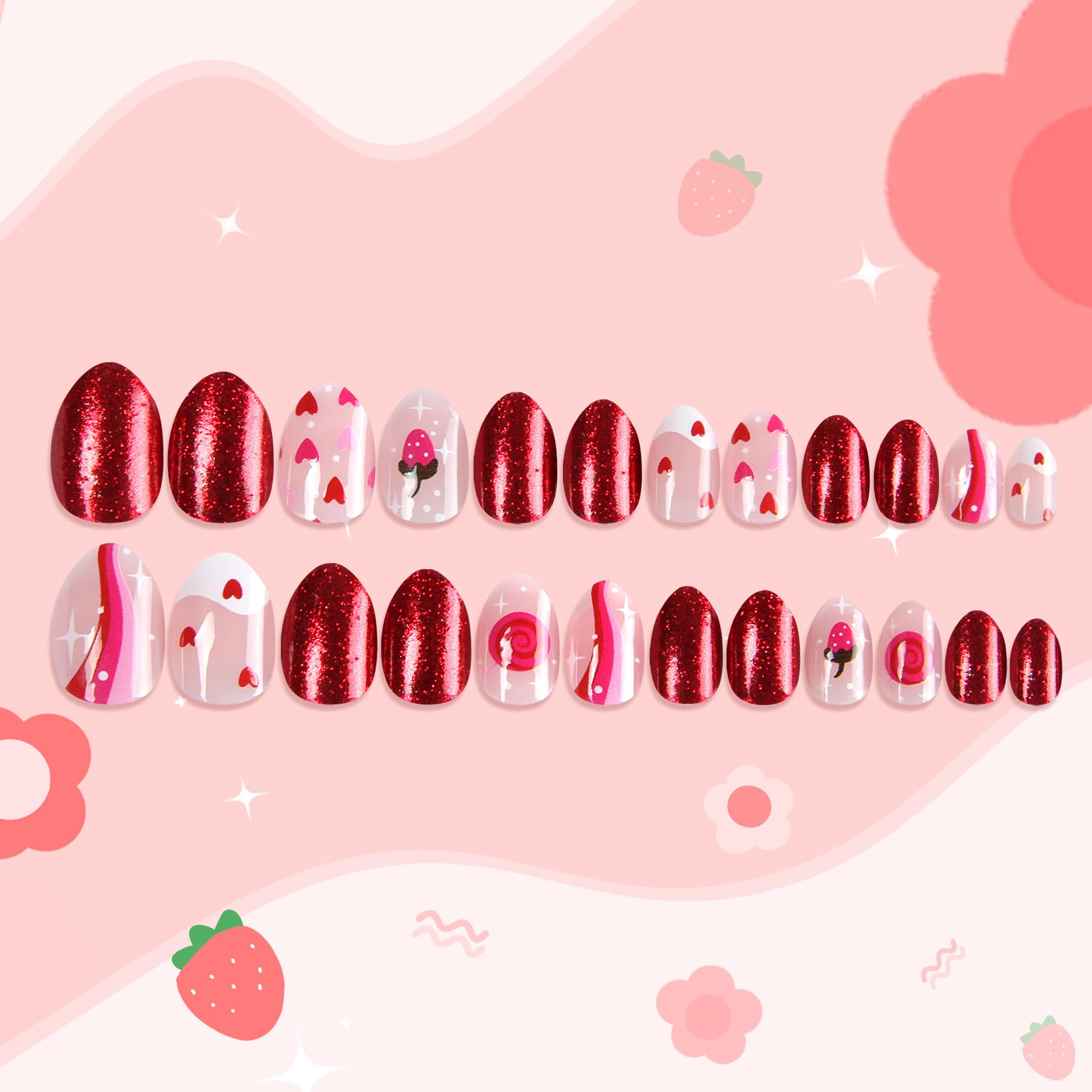 72PCS Press on Nails for Kids - 3 Pack Short Fake Nails with Adhesive | Cute Shell Strawberry Flower Design | Safe Non-Toxic Nail Art for Girls | Perfect for Birthday Parties, Playdates & Dress-Up