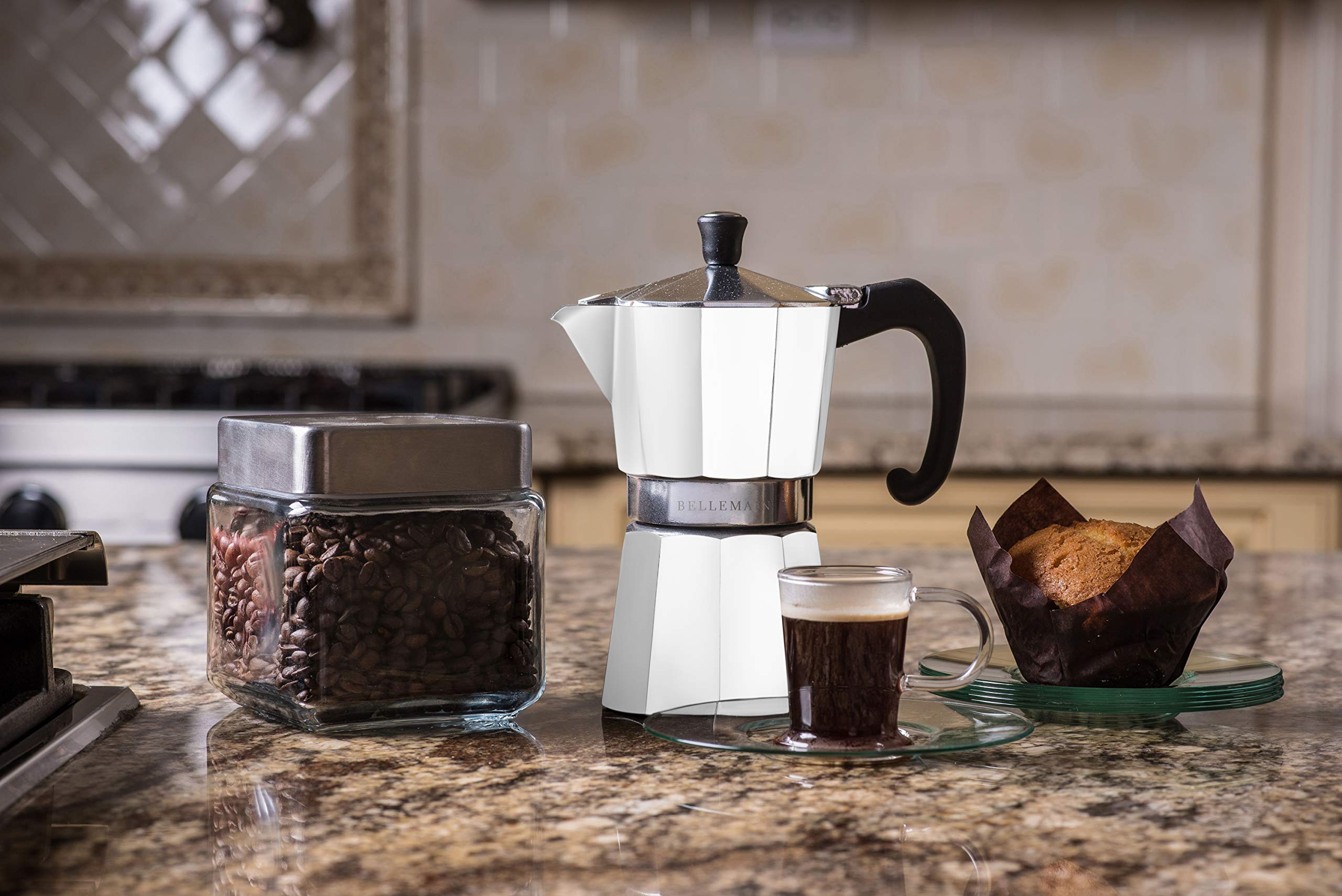 Bellemain Stovetop Espresso Maker Moka Pot - 9 Cup Italian Coffee Maker for Gas & Electric Stoves - Perfect for Home, Office & Camping (White)