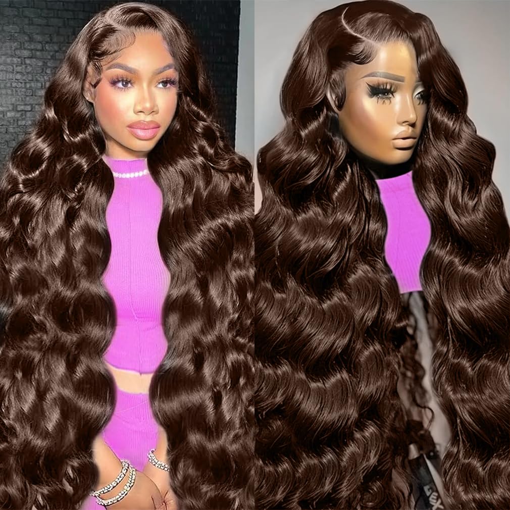 28 Inch 200 Density Chocolate Brown Lace Front Wig Human Hair | 13x6 HD Transparent Body Wave Lace Front Wigs | Pre-Plucked Natural Hairline | #4 Colored Human Hair Frontal Wigs for Women | Perfect for Daily Wear, Parties, Cosplay & Special Occasions