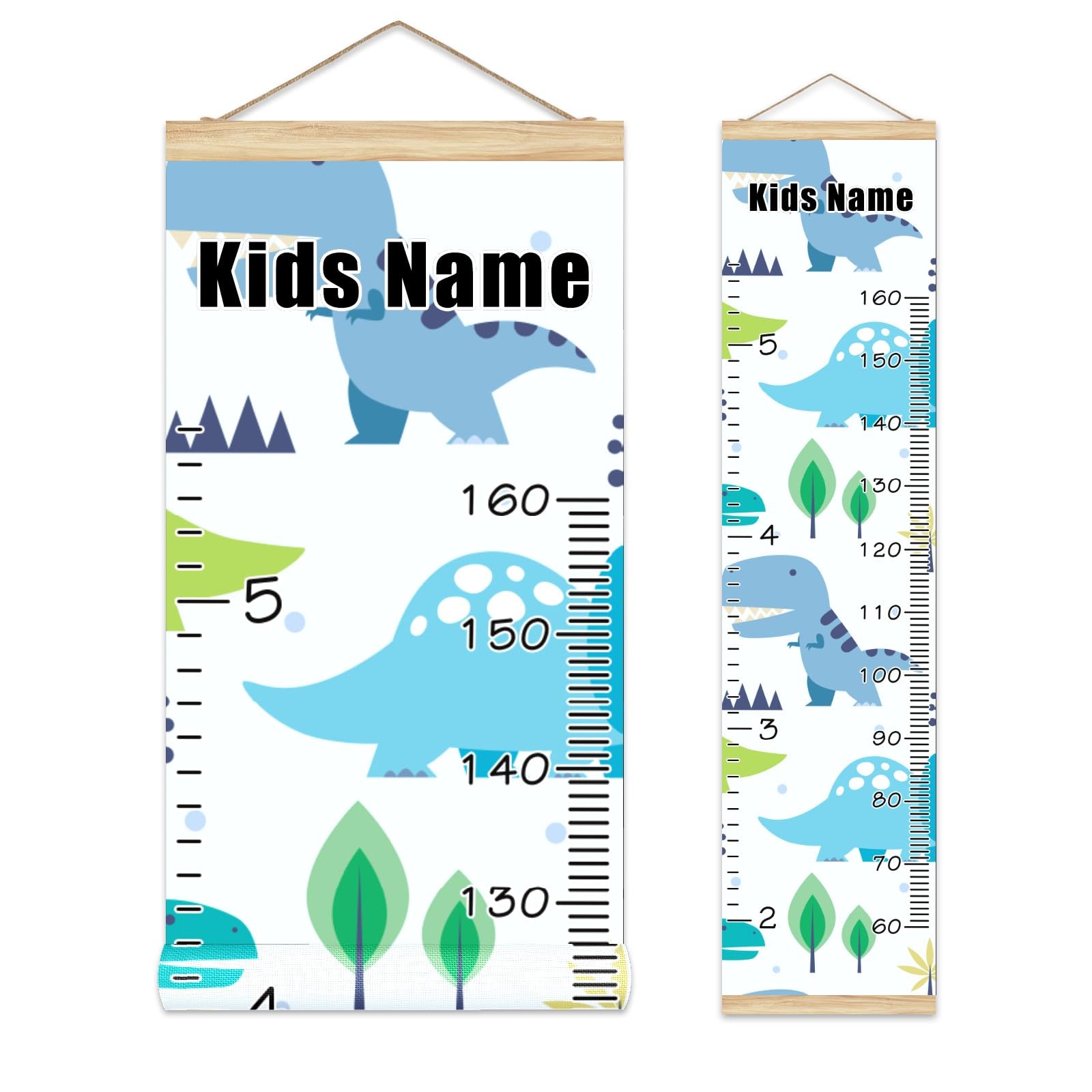 Personalized Kids Name Growth Chart Ruler - Wooden Wall Height Measurement Tool 13.4x56 Inches with Linen Finish - Cute Dinosaur Nursery Decor for Baby & Toddler Room - Perfect for Tracking Child's Growth Milestones & Room Decoration