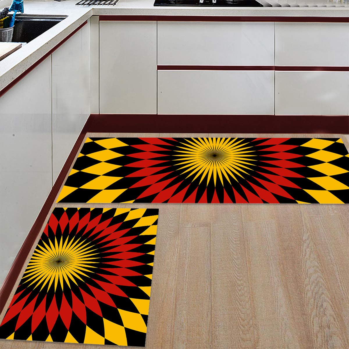 2-Piece Mandala Kitchen Mat Set - Water Absorbent Felt Rugs for Kitchen, Sink & Office - 15.7x23.6