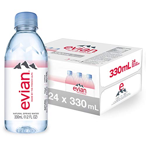 Evian Natural Spring Water 330mL (11.2 Fl Oz) Mini Bottles - Pack of 24 | Naturally Filtered Mineral Water for Hydration On-The-Go, Office, Gym & Travel