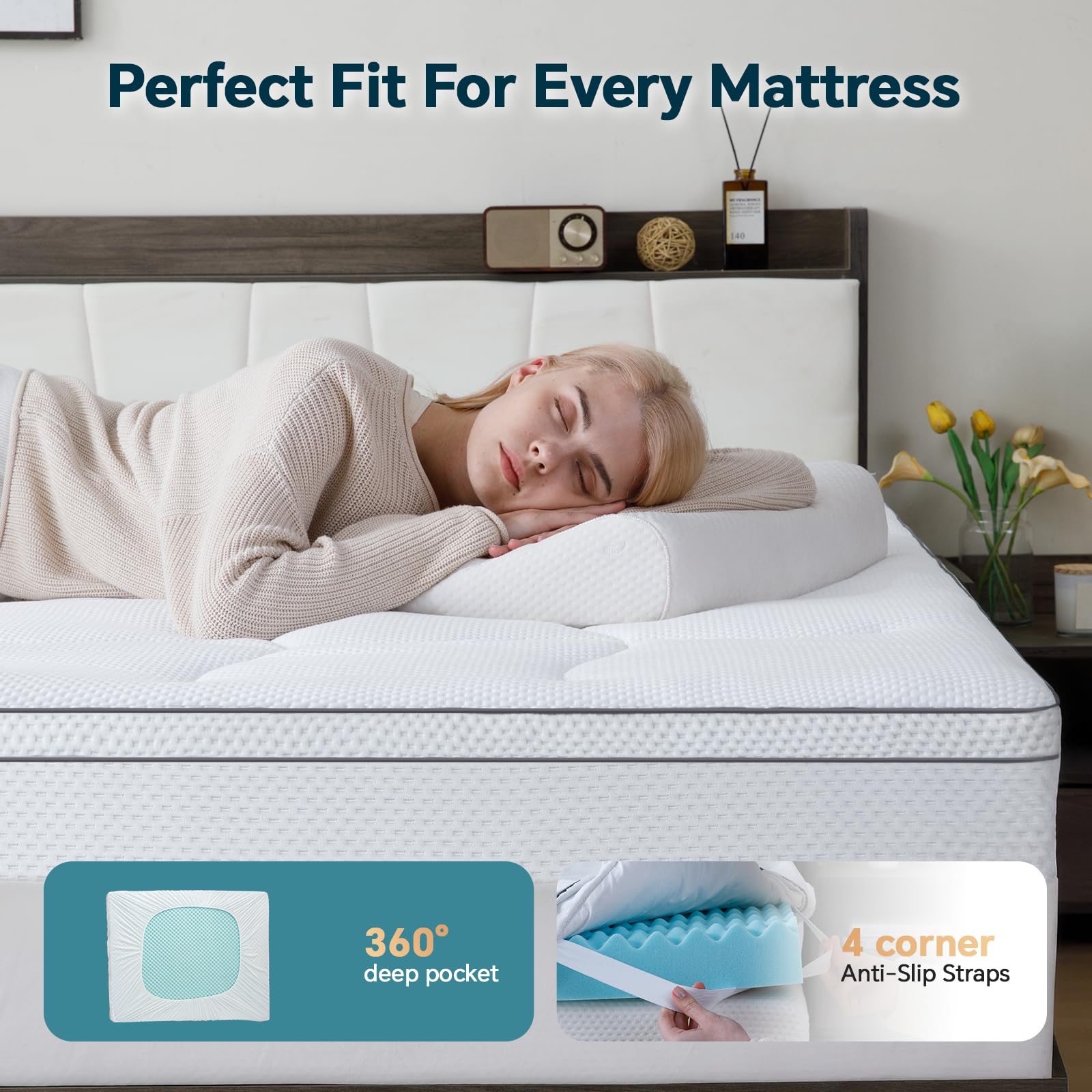 4 Inch Cooling Gel Memory Foam Mattress Topper for Twin XL Bed - 3 Inch Gel Infused Layer & 1 Inch Pillow Top Cover - Relieves Back Pain - 39