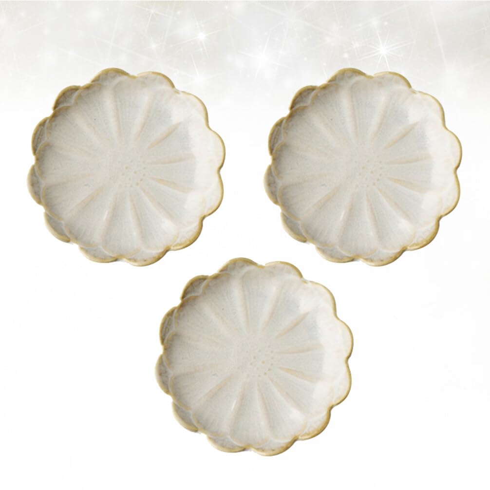 Amosfun 3pcs Ceramic Dipping Dishes - Mini Flower Soy Sauce Plates for Sushi, Salad & Snacks