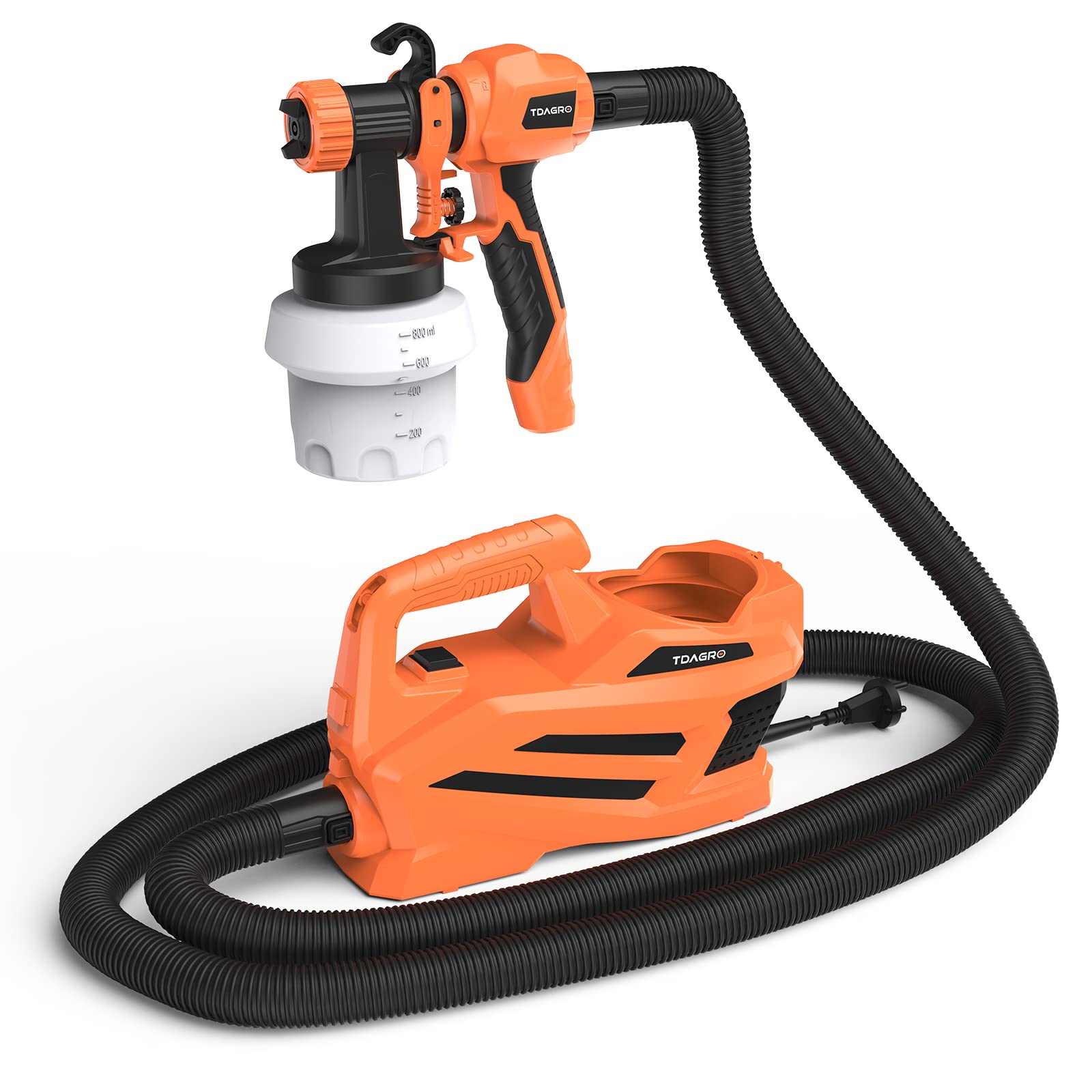 800W HVLP Paint Spray Gun with 6.5ft Air Hose & 4 Nozzles - High Efficiency Air Compressor for Fine Finishing - 3 Spray Patterns for House, Cabinets, Fence, Walls & Ceiling - Perfect for DIY Home Projects & Professional Painting