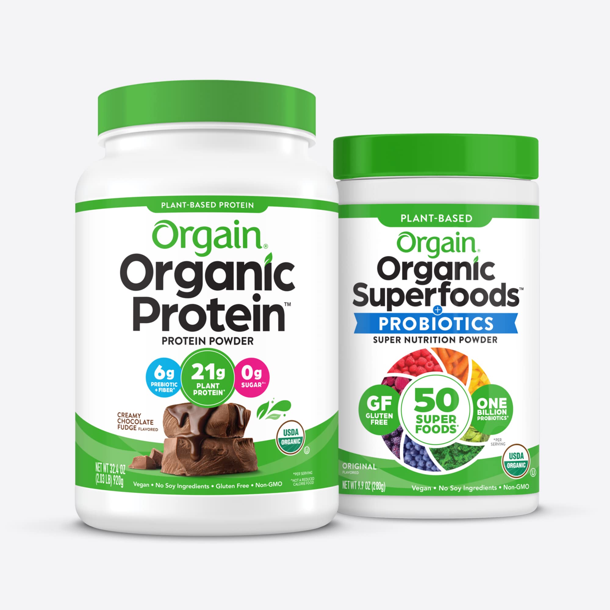 Orgain Organic Vegan Protein Powder & Superfood Greens Blend - Plant-Based Protein & Nutrient-Rich Superfoods for Smoothies, Shakes & Healthy Lifestyle (Vanilla, 2.03lb)