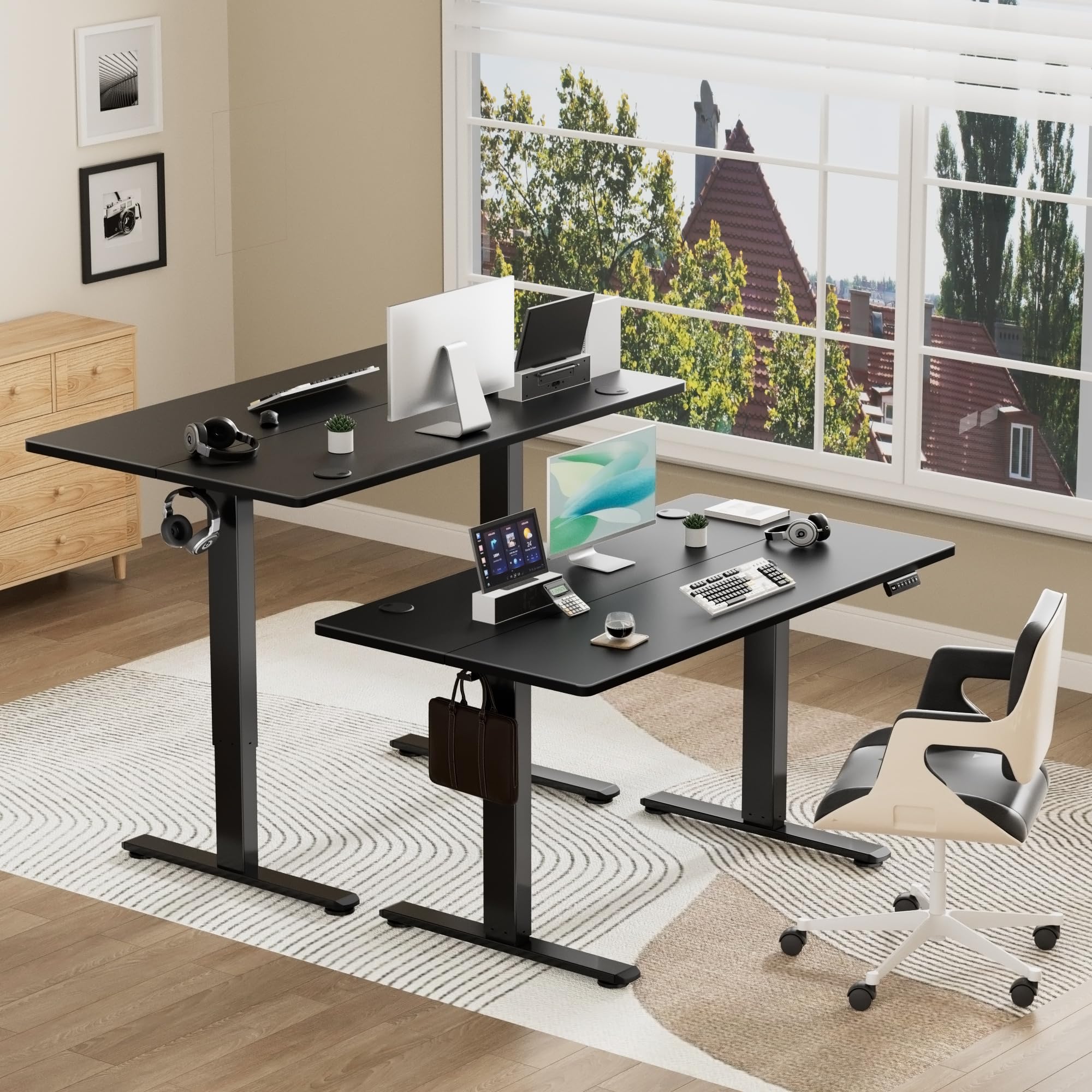 Adjustable Electric Standing Desk 48 x 24 Inches - Ergonomic Sit Stand Workstation with Splice Board for Home Office | Perfect for Remote Work, Gaming & Study (Black)