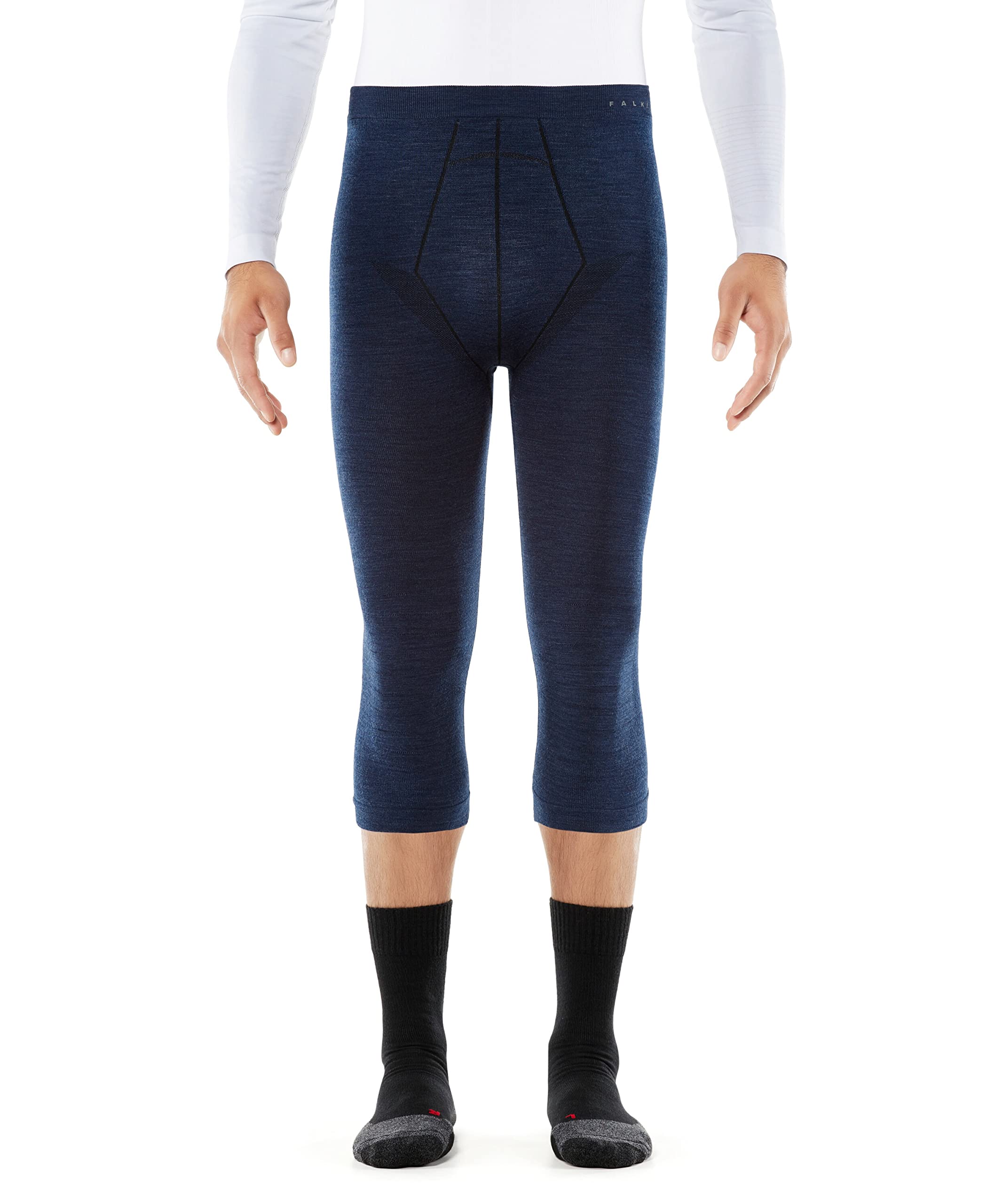 FALKE Men's Wool 3/4 Tights for Running & Cycling - Dark Night Navy - Extra Extra Large (XXL) - Thermal Winter Base Layer for Outdoor Sports & Cold Weather Activities