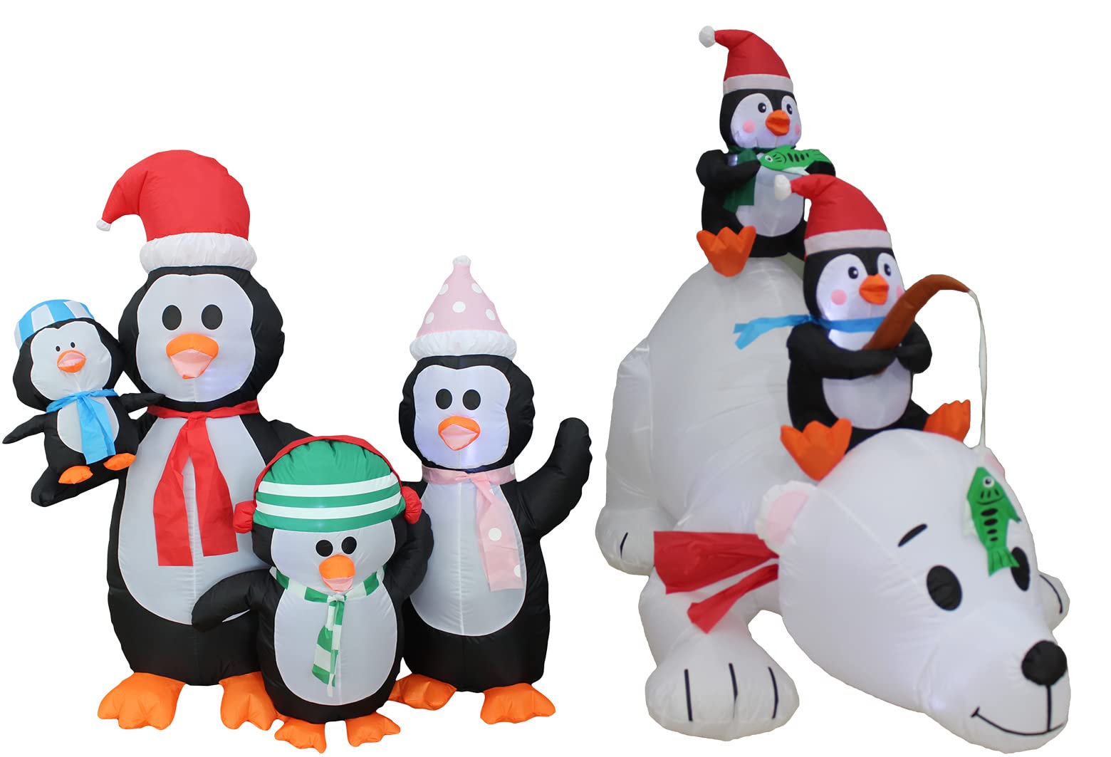 5ft & 6ft Christmas Inflatable Penguins Decorations Set - Family Penguin & Fishing Penguin on Polar Bear Outdoor Yard Decor for Xmas Party, Holiday Home Decoration, Winter Festival Celebration