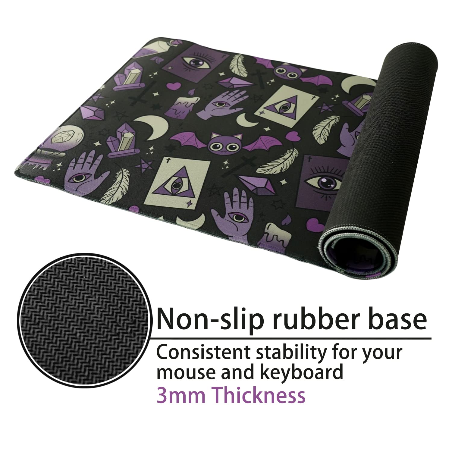 Gothic XL Gaming Mouse Pad - Black & Purple Witch Design, Large Extended Mouse Mat (31.5