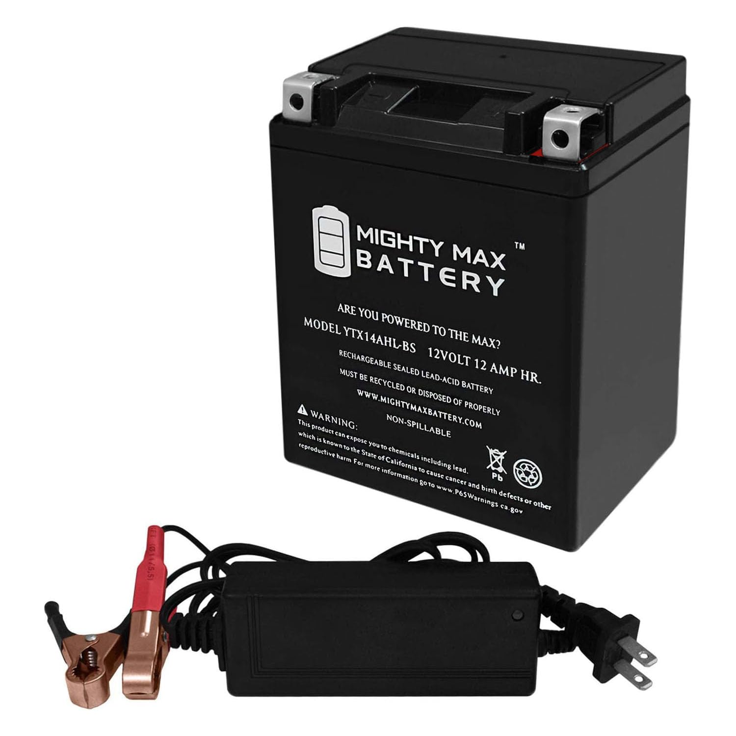 Mighty Max YTX14AHL Replacement Battery for KTX14AHL - 12V 2Amp Charger Included | Powers Motorcycles, ATVs & Scooters | Long-Lasting Performance