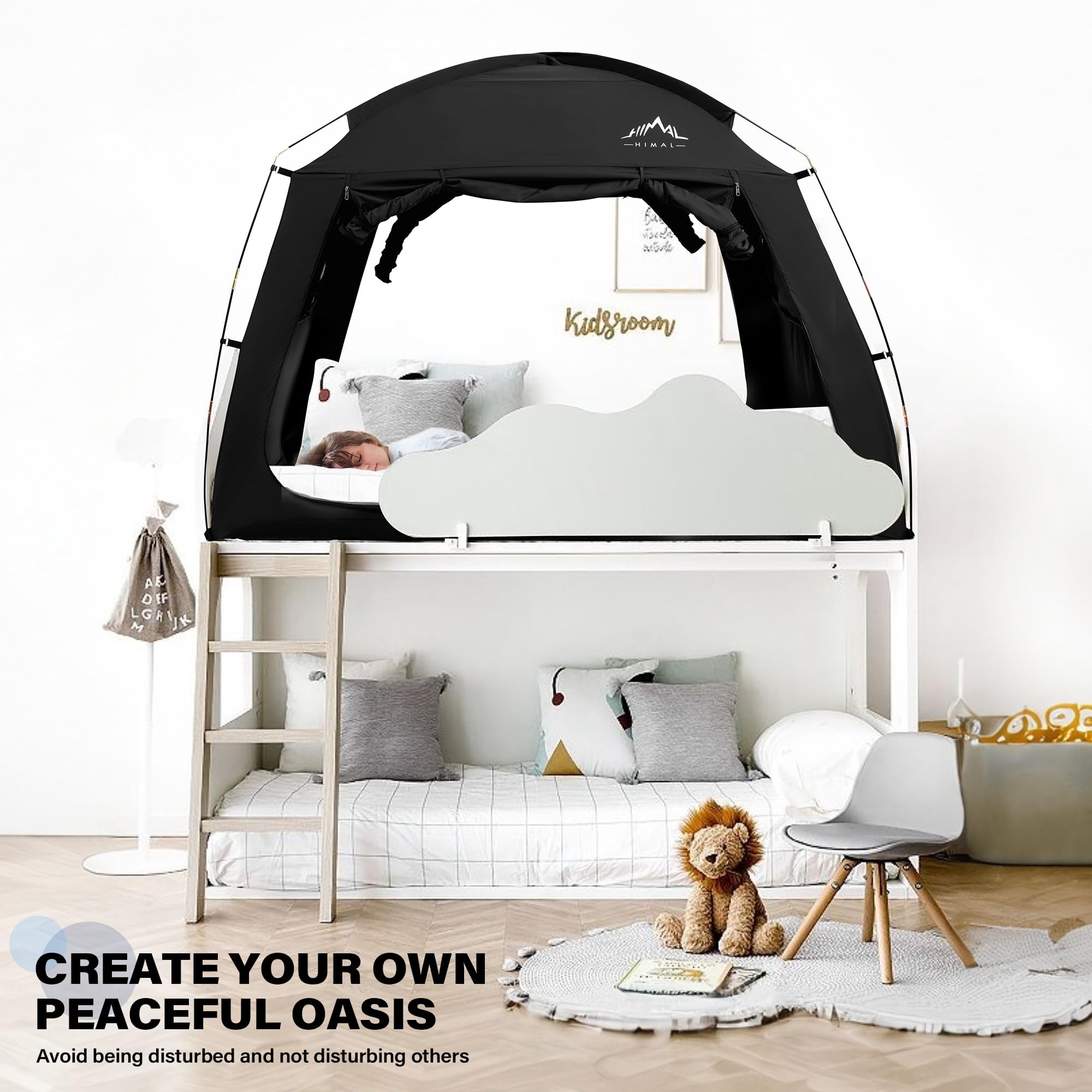 Portable Bed Tent for Adults & Kids - Light Reducing Twin Size Canopy Tent, Breathable & Lightweight Indoor Privacy Shelter (Black) - Perfect for Napping, Reading & Creating Personal Space in Bedrooms or Dorms