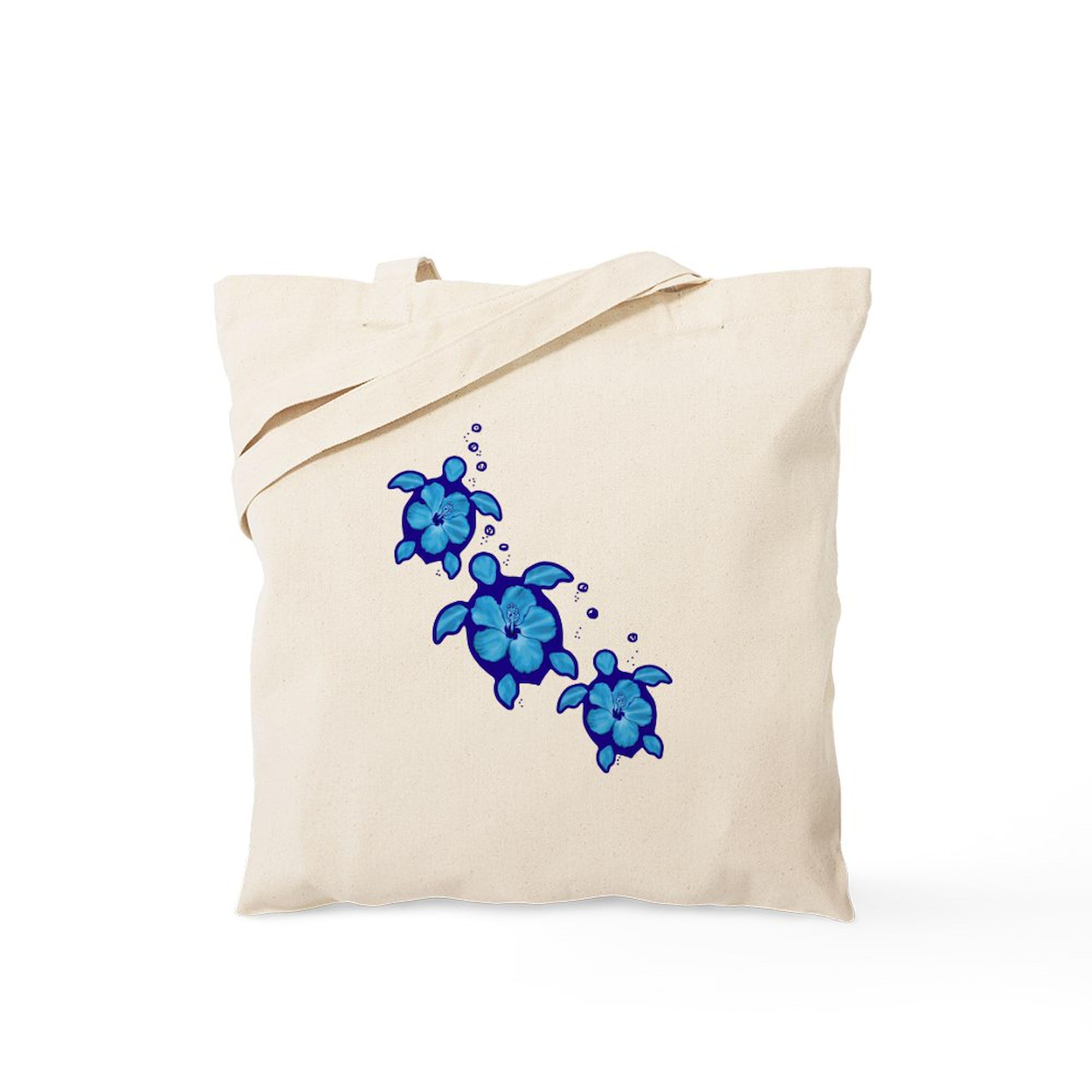 Blue Hibiscus Honu Turtles Canvas Tote Bag - Eco-Friendly Reusable Shopping Bag for Beach, Grocery & Daily Use | CafePress