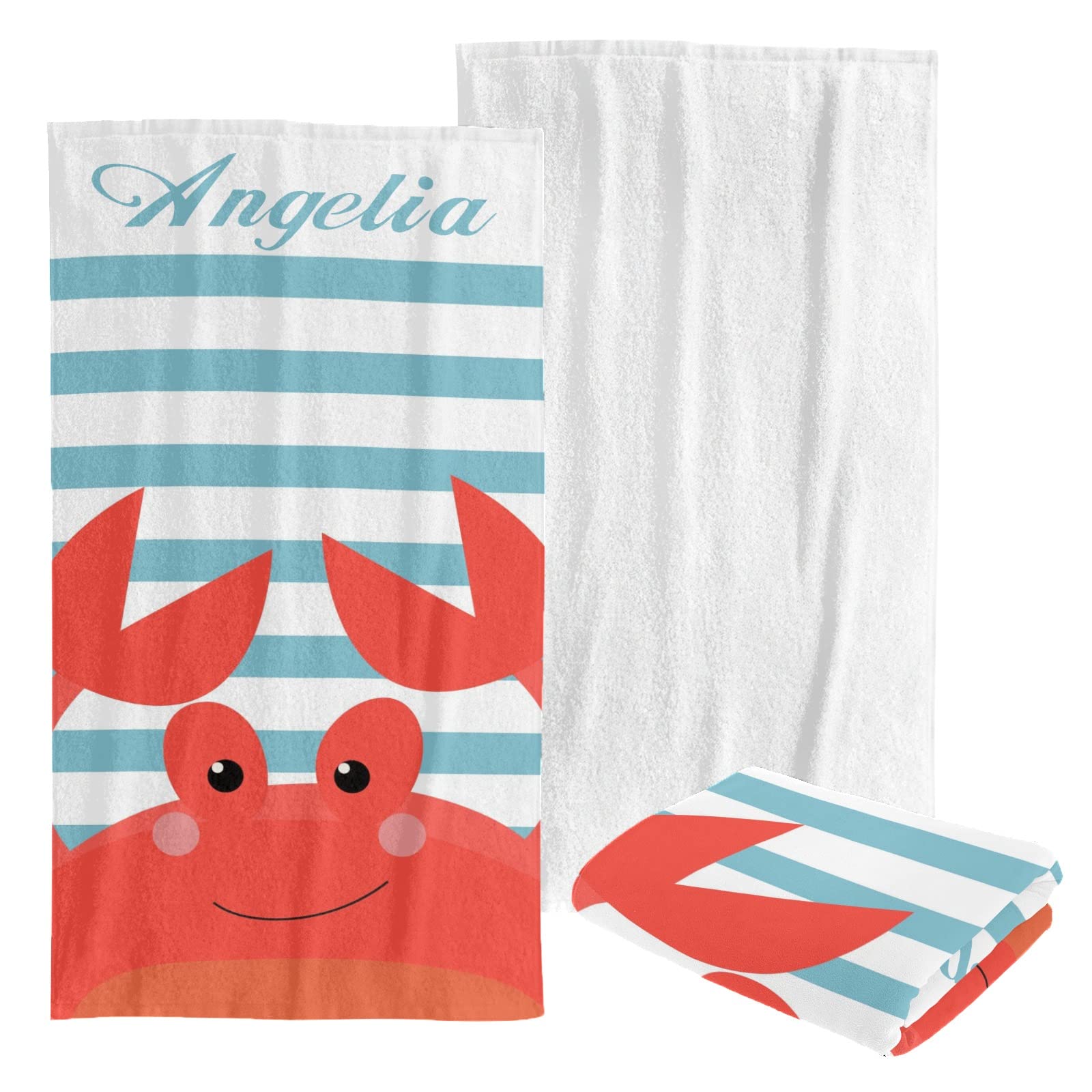 Custom Personalized Beach Towel - Soft Quick-Dry Bath Towel Blanket for Swimming, Sunbathing - Blue Striped Crab Design for Kids, Men, Women - Perfect for Pool, Beach Vacation & Summer Outings