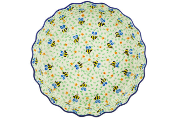 10-Inch Fluted Pie Dish with Honey Bee Design - Perfect for Baking Apple Pies, Quiches & Thanksgiving Desserts