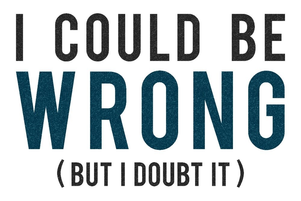 I Could Be Wrong (But I Doubt It) - Blue & Black Text Art Print (24x36 Signed Poster) - Modern Wall Decor for Living Room, Bedroom & Office