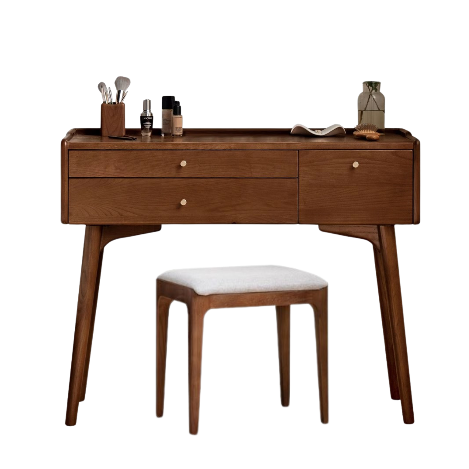 Premium Black Walnut & Ash Solid Wood Dressing Table - Elegant Vanity Desk with Mirror for Bedroom, Bathroom & Makeup Area | Natural Wood Finish, Spacious Storage & Durable Construction