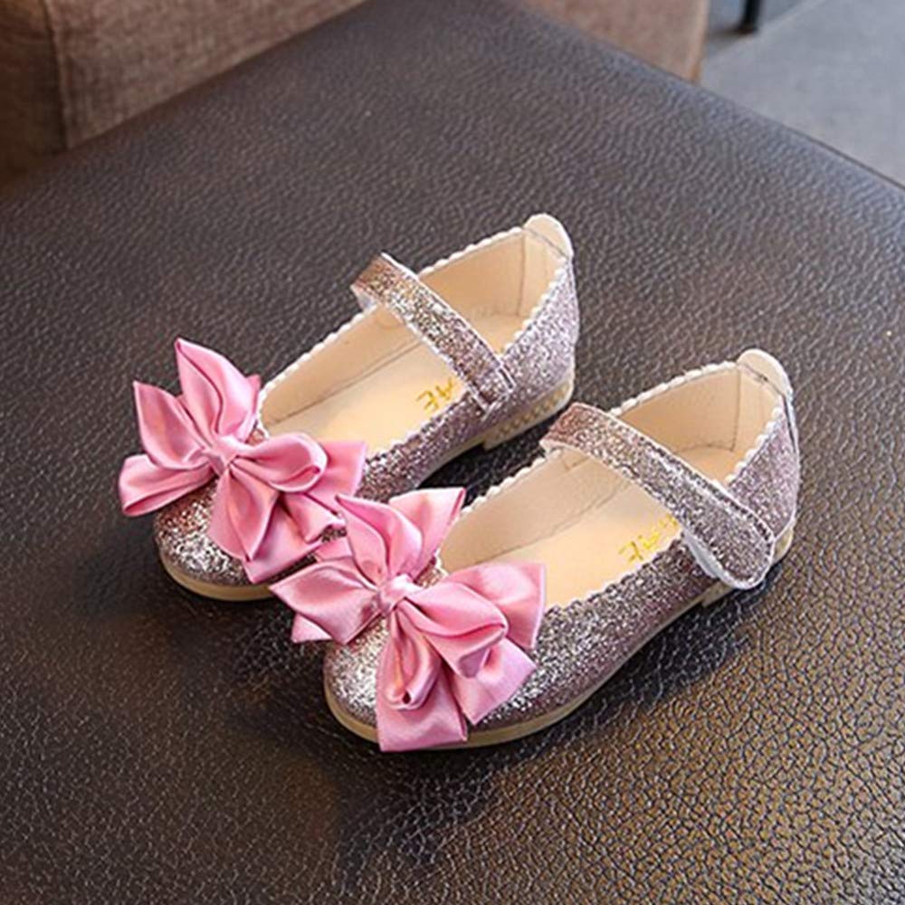 BININBOX Toddler Girls Ballet Flats - Sparkly Mary Jane Shoes with Bow for Wedding, Party, Princess Dress Up & Dance Class (Ages 2-4)