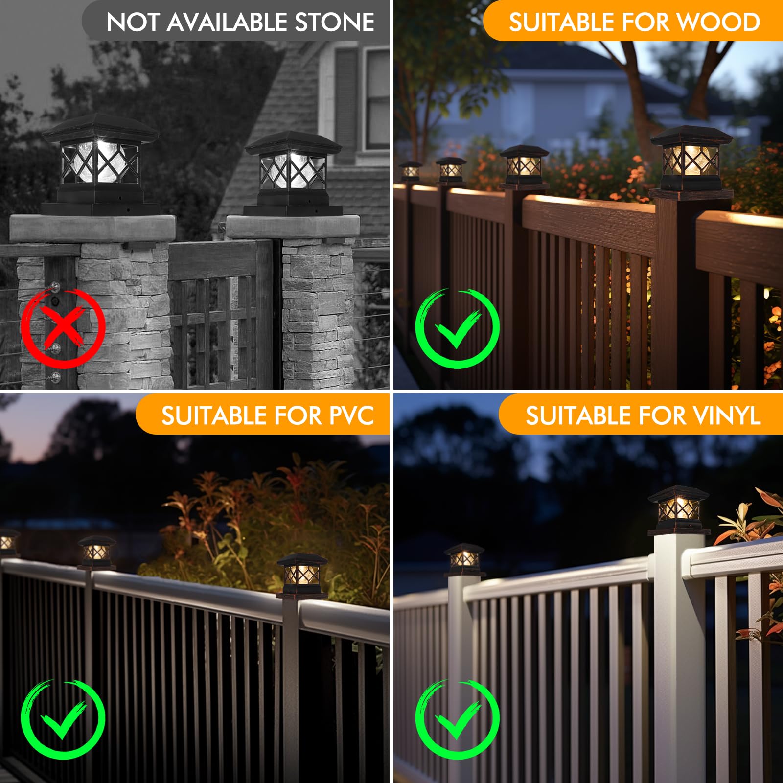 TWINSLUXES Solar Post Cap Lights Outdoor - Waterproof LED Fence Post Solar Lights for 3.5x3.5/4x4/5x5 Wood Posts - Perfect for Patio, Deck, Garden, Pathway, and Driveway Decoration & Lighting
