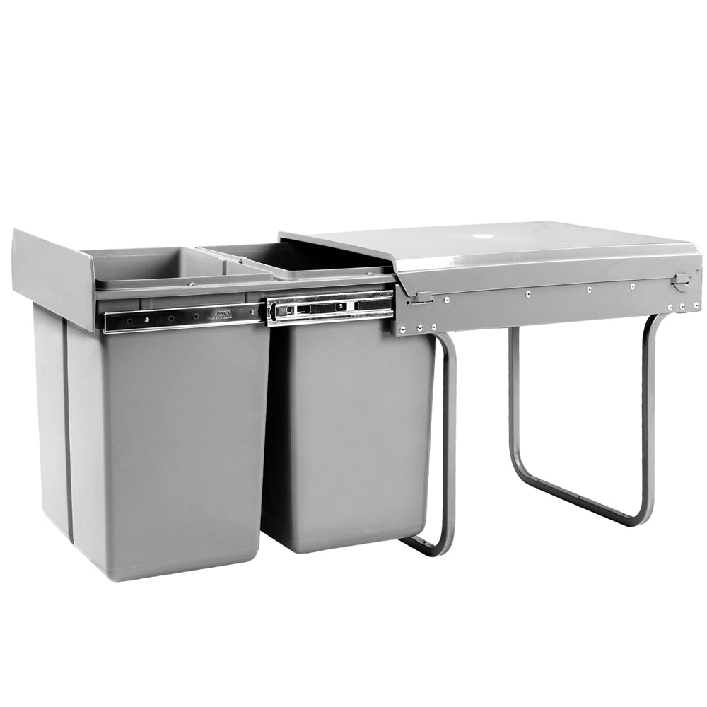Cefito 20L x 2 Pull Out Trash Can Set - Grey Kitchen Waste Bin for Under Sink Cabinet, Pantry & Bathroom Organization