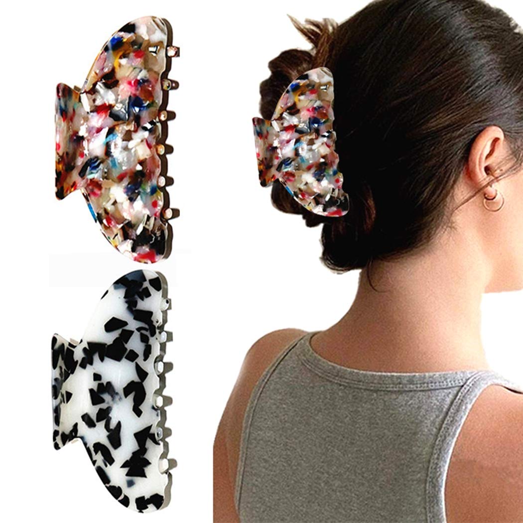 Boxoon 2PCS Leopard Print Hair Clips - Fashion French Hair Claws for Women, Non-Slip Bath & Shower Hair Accessories, Korean Style Hair Clips for Party, Wedding, Daily Use