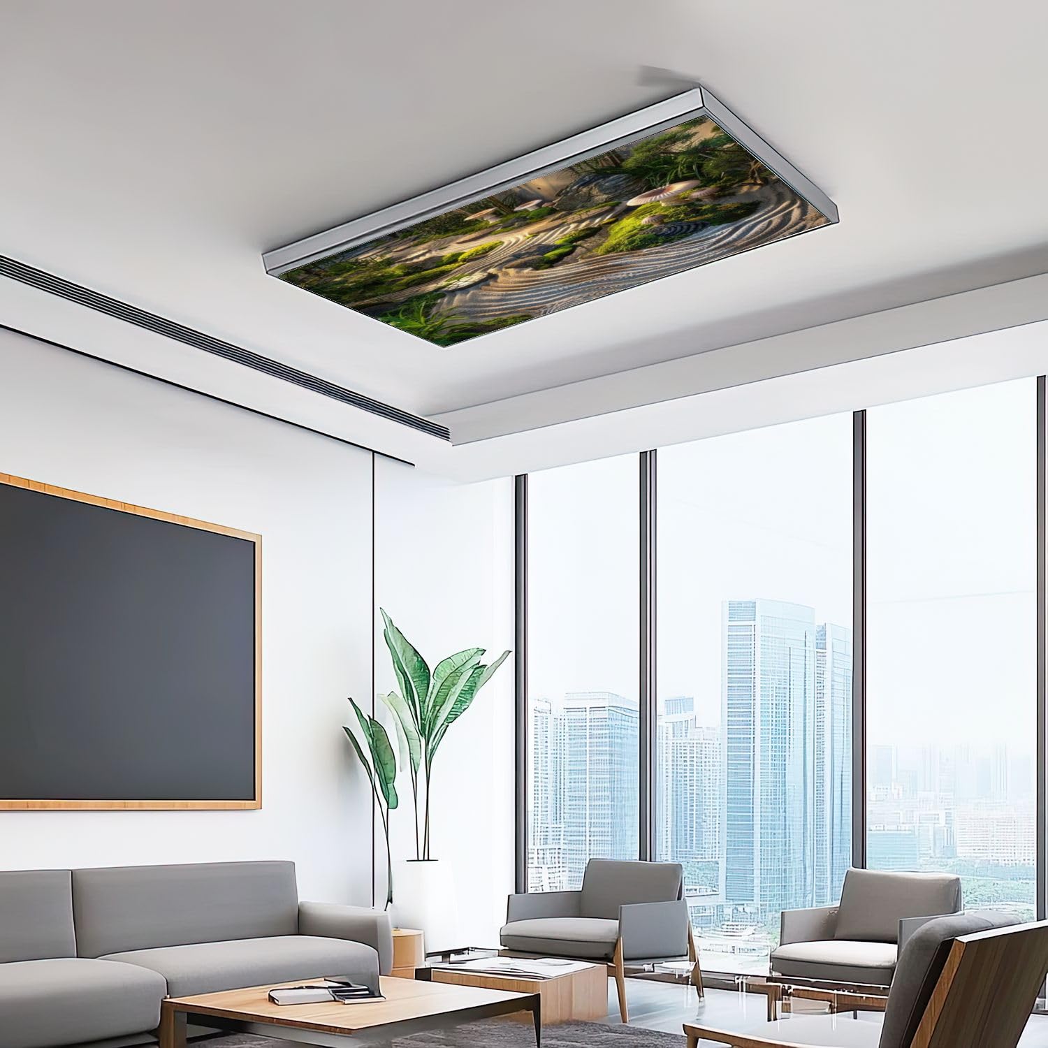 6 Pack Fluorescent Light Covers - Serene Retro Mushroom Zen Garden Stone Design with Raked Sand Pattern - Magnetic 2x4 ft Ceiling Light Panels for Classroom, Office & Home Decor - Create a Calming Atmosphere for Meditation Spaces, Waiting Rooms and Relaxation Areas