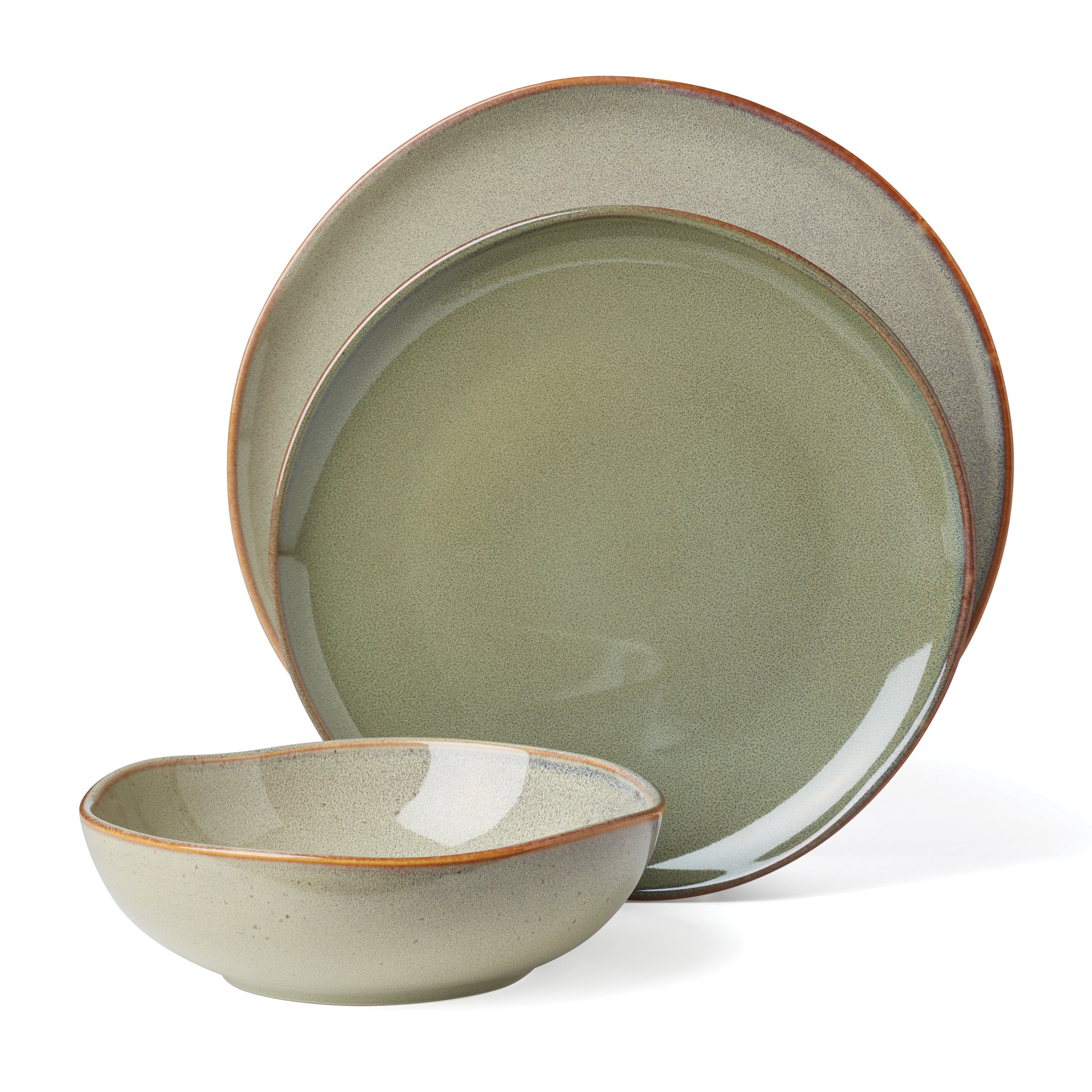 Organic Sage Green 12-Piece Dinnerware Set - Eco-Friendly Porcelain Plates, Bowls & Mugs for Everyday Dining & Entertaining