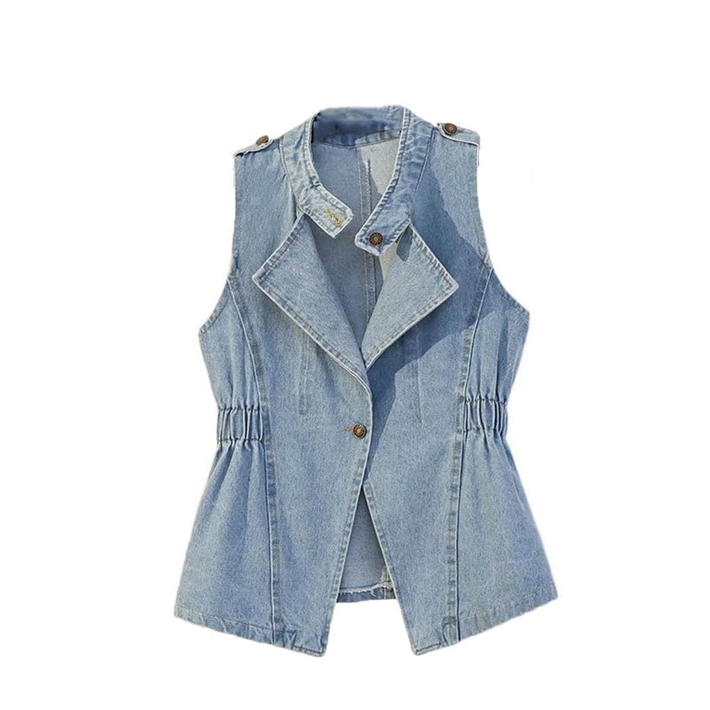 Women's Denim Vest Sleeveless Jacket - Fashionable Jean Waistcoat for Spring & Autumn - Casual Outerwear for Street Style, Layering & Outdoor Activities
