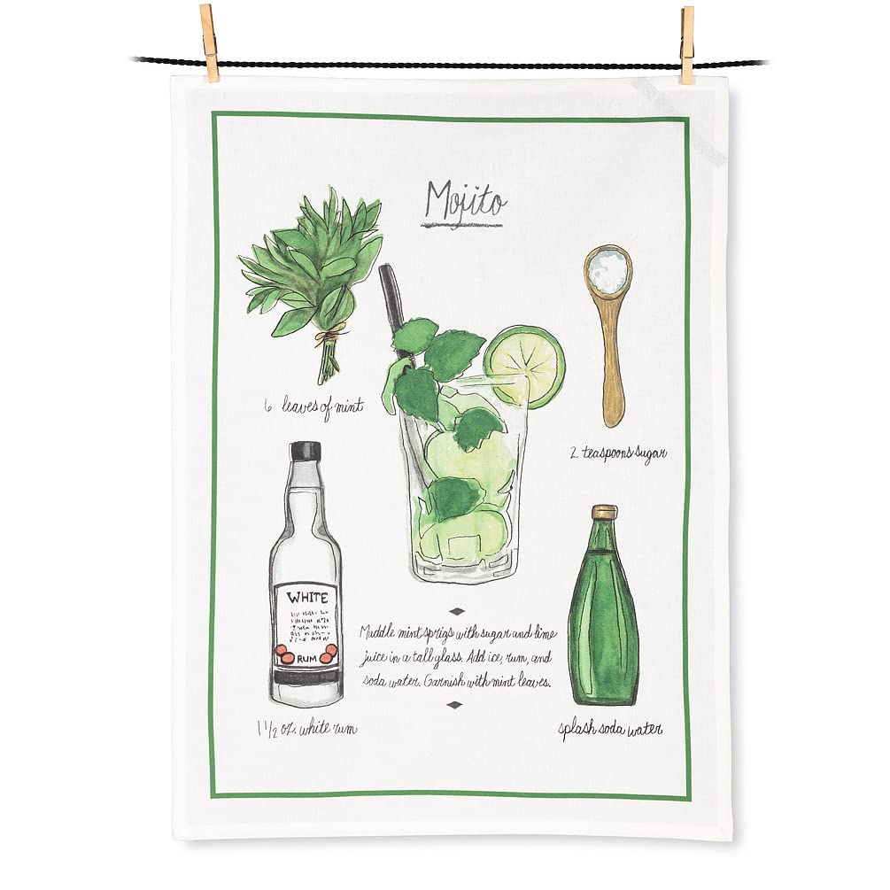 Abbott Collection Home Mojito Recipe Tea Towel - Premium Cotton Kitchen Towel for Cocktail Making, Bar Decor & Gift Giving - Perfect for Mojito Lovers & Home Entertaining