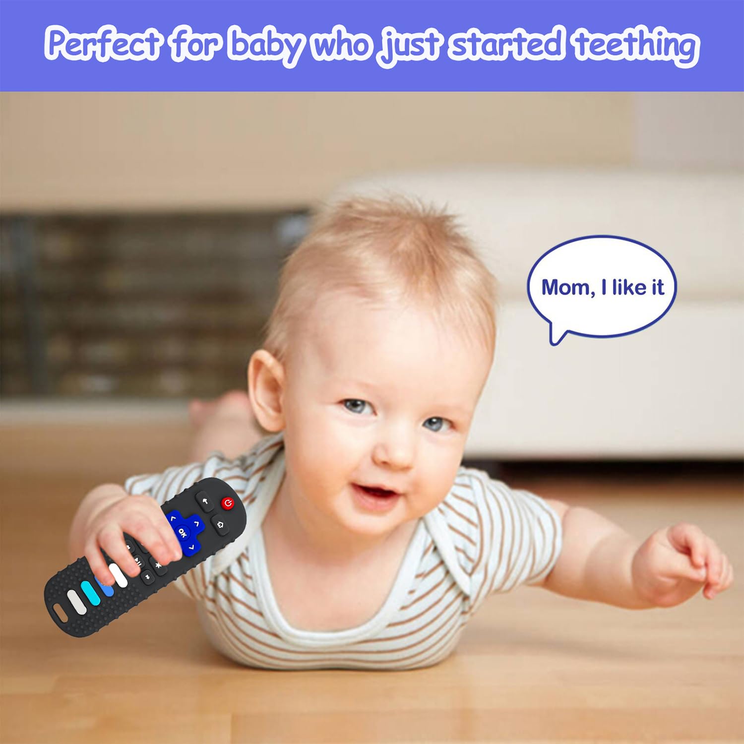 FDA Approved Baby Teething Toys - BPA Free, Food Grade Silicone Teether for Infants 3-6-12-18 Months | TV Remote Shaped Chew Toy for Soothing Sore Gums | Freezer Safe for Cooling Relief | Perfect for Home, Travel & Daycare Use (Black RC)
