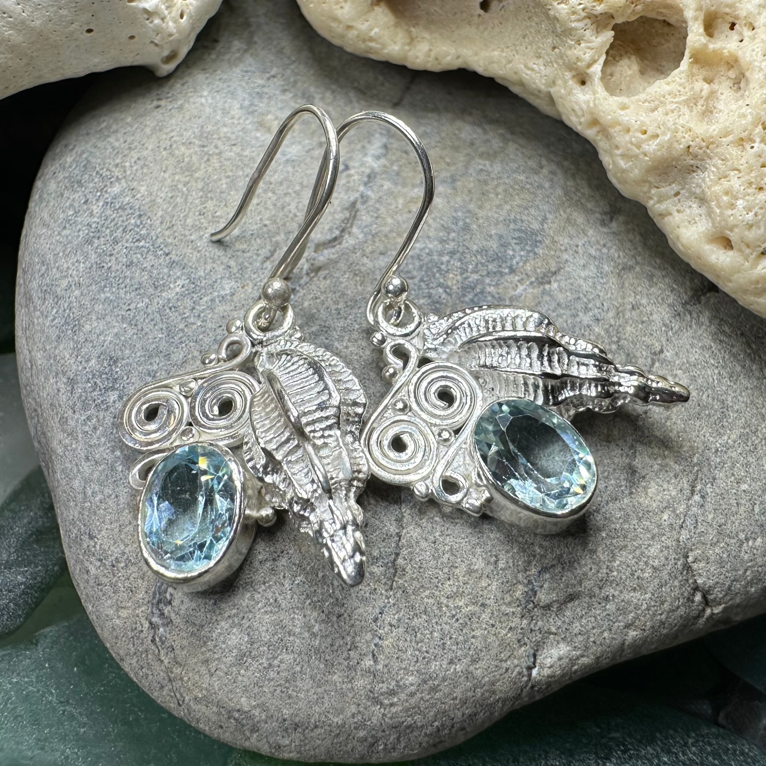 Blue Ocean Shell Earrings for Women - Handmade Beach Jewelry, Boho Chic Dangle Earrings for Summer, Vacation, and Party Accessories