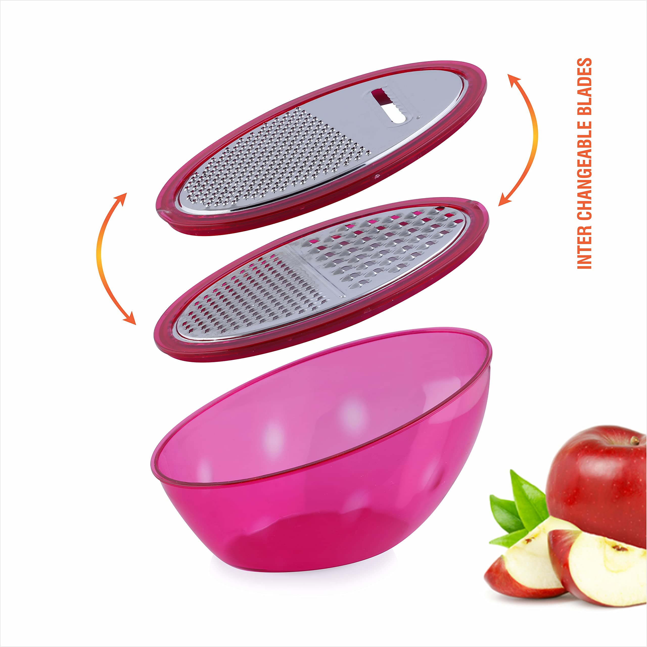 Maru Vegetable Grater with Storage Container - Stainless Steel Cheese Grater for Mozzarella, Potato Slicer with 2 Blades & Storage Lid - Perfect for Kitchen, Meal Prep & Salad Making (Pink)