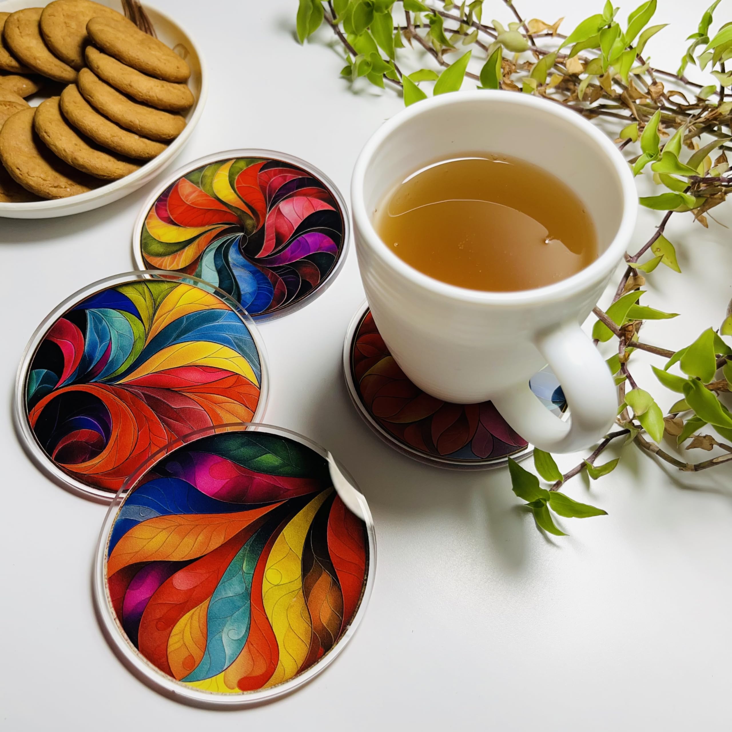 Premium Acrylic Coasters Set of 4 - 6mm Thick, 3.5 Inch Round - Durable & Stylish for Home, Kitchen, Office & Dining Table Decor - Perfect for Parties, Coffee Shops & Gifts