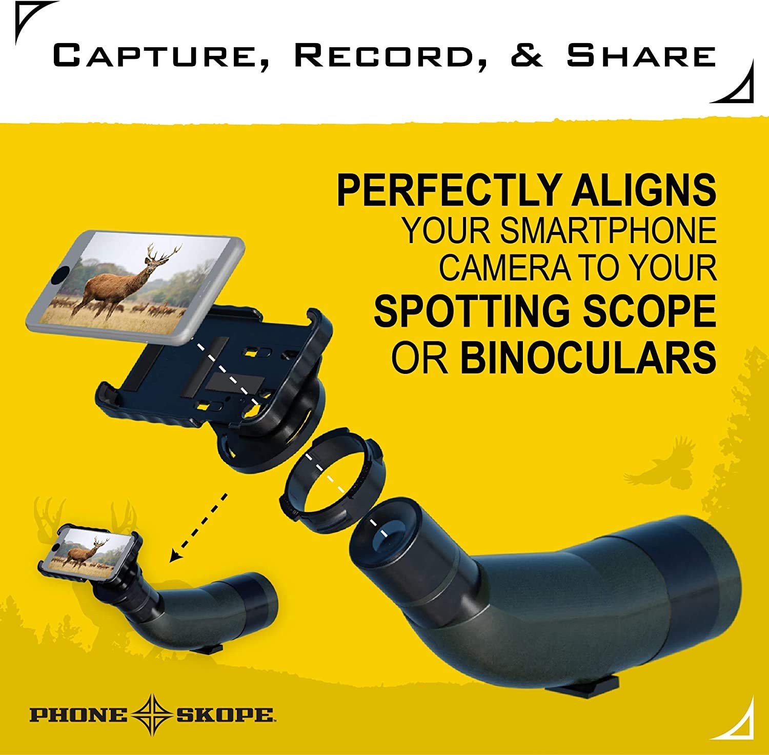 Phone Skope Complete Digiscoping Kit - Universal Smartphone Adapter for Hunting, Bird Watching & Astronomy - Includes Mount Case, Eyepiece Adapter & Lens Cloth - Compatible with iPhone & Android Phones - Perfect for Wildlife Photography & Outdoor Adventures