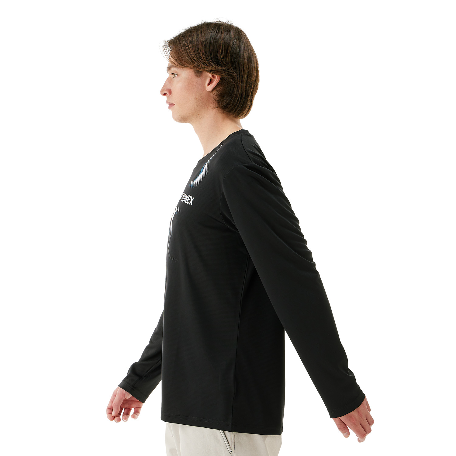 Yonex Men's Fitted Long Sleeve Sports Shirt - Moisture Wicking Performance Top for Tennis, Badminton & Gym Workouts - Black (Model 16807)