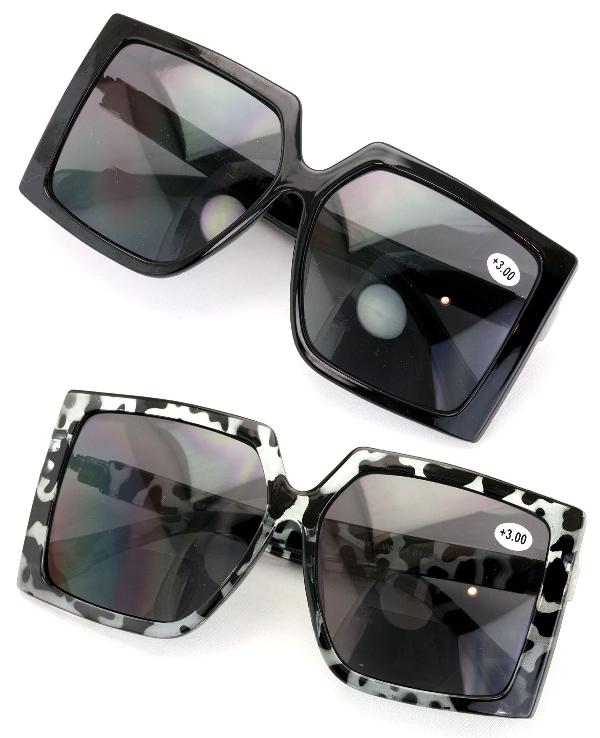 2 Pairs Square Oversize Women's BIFOCAL Reading Sunglasses for Outdoor Activities - Perfect for Beach, Driving, and Reading in Sunlight