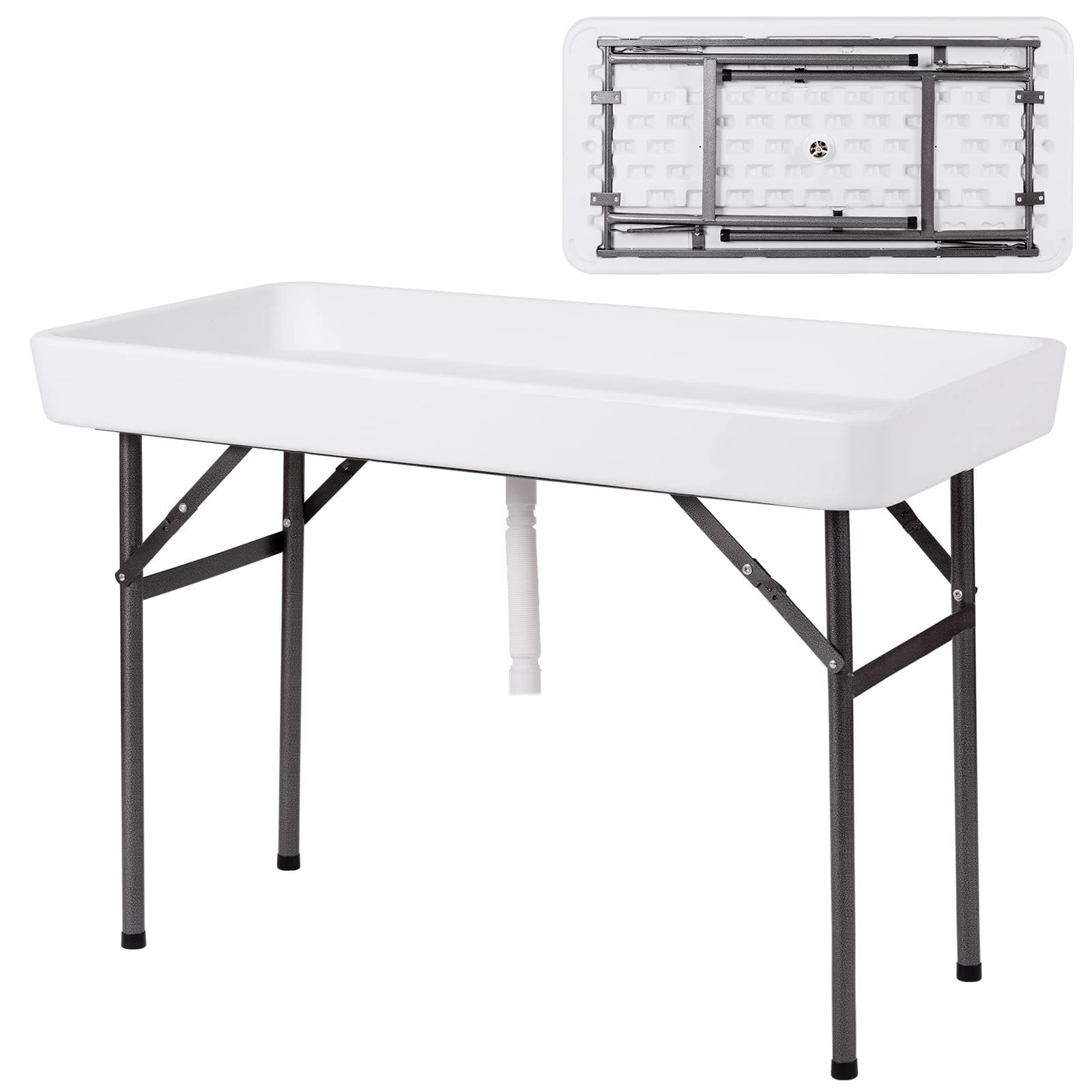 Giantex 4 ft Folding Ice Table with Drain - Portable Cooler with Removable Skirt, No Assembly Required - Fill & Chill Table for Food, Drinks & Beverages - Foldable Party Ice Bin for Camping, BBQ, Outdoor Events & Backyard Gatherings