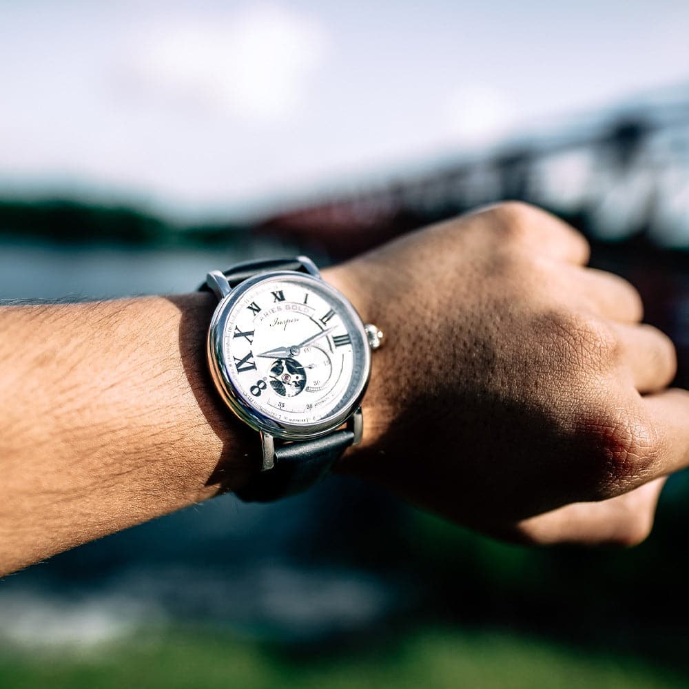 ARIES GOLD Automatic Inspire Gauntlet Vintage Silver Stainless Steel Men's Watch with Brown Leather Strap - G 903 S W - Perfect for Casual, Business & Formal Wear