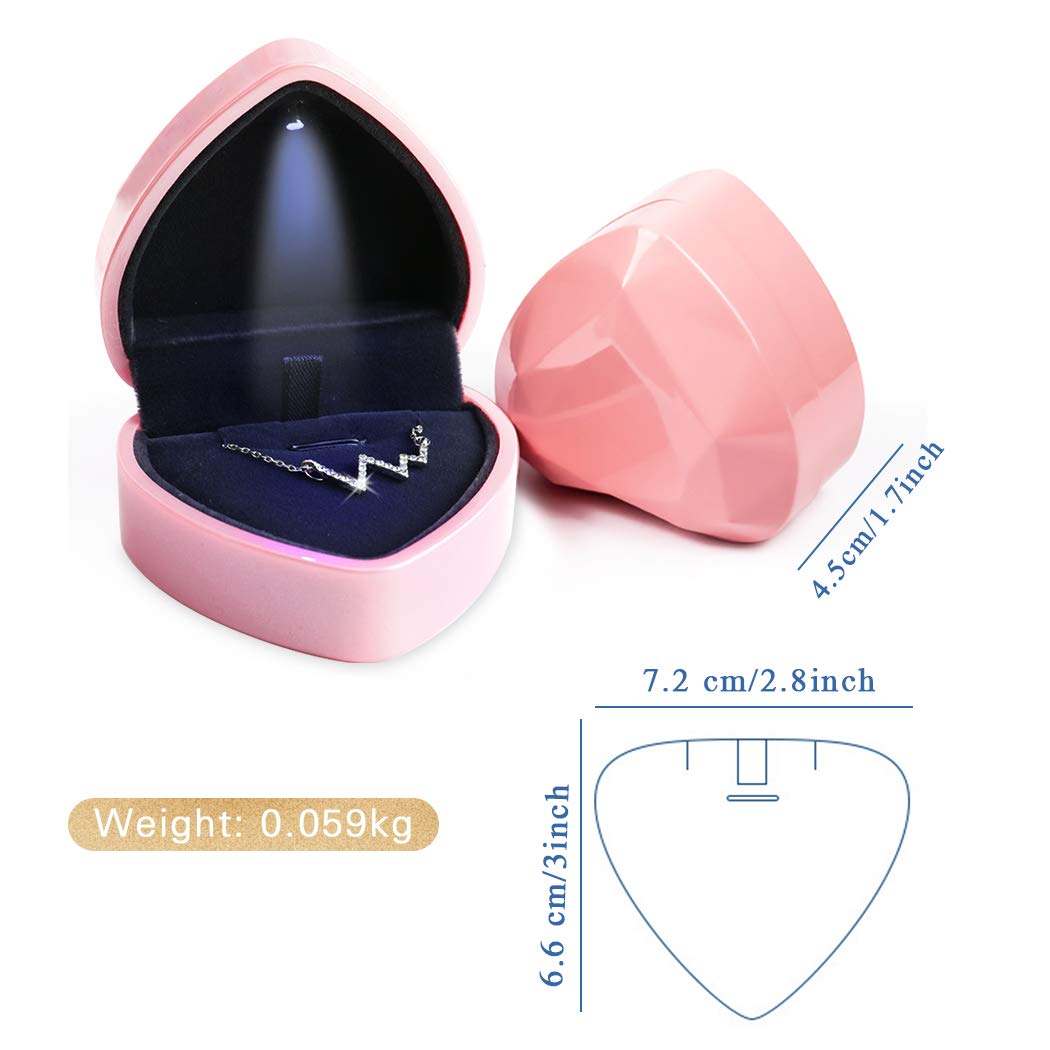 Heart Shaped LED Jewelry Gift Box - iSuperb Pendant Necklace & Bracelet Display Case for Wedding, Anniversary & Engagement Gifts (Pink) - Perfect for Romantic Surprises & Proposal Moments