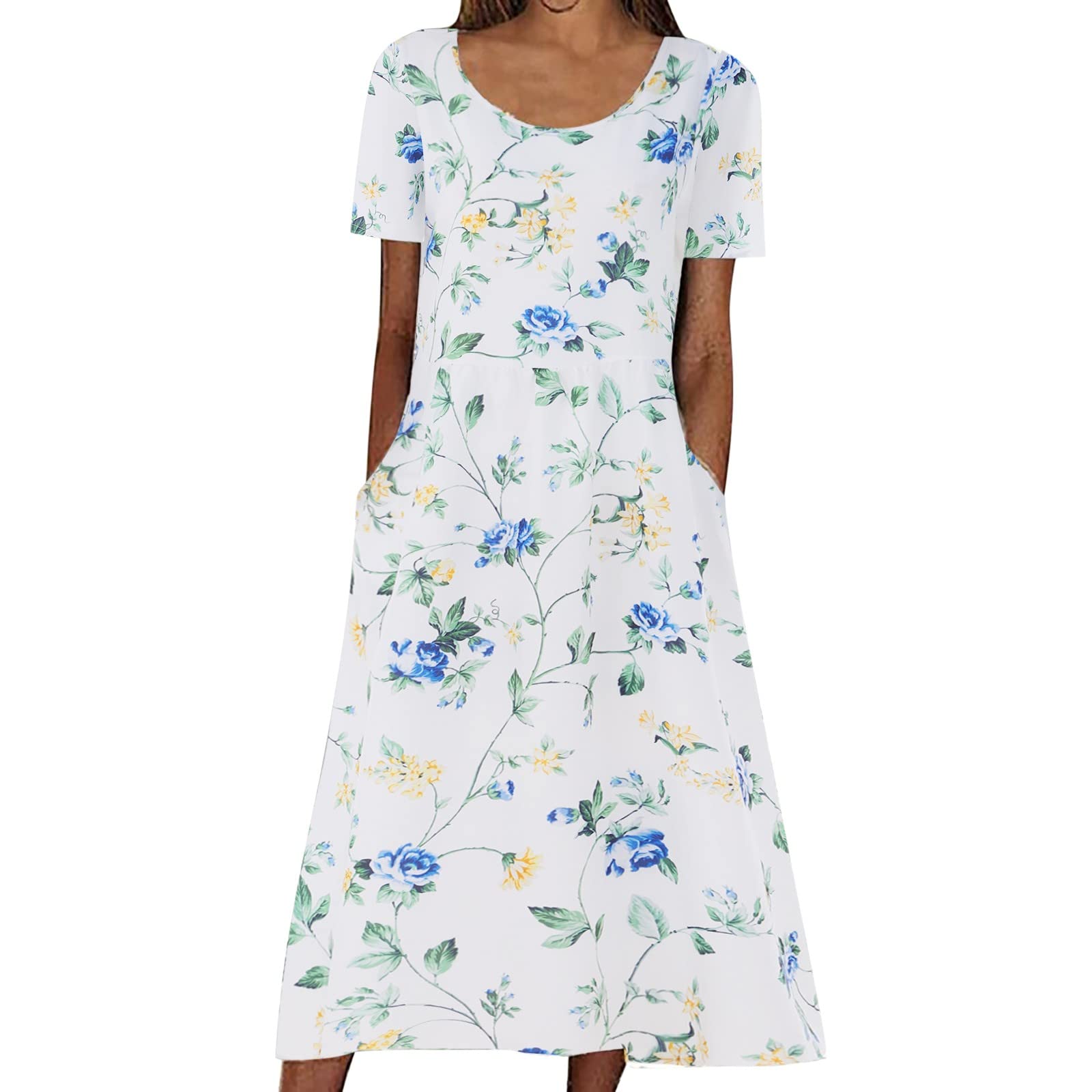 Bohemian Floral Maxi Dress for Women - Loose Casual Short Sleeve Plus Size Dress with Pockets | Perfect for Beach Vacation, Summer Outfits & Boho Chic Style