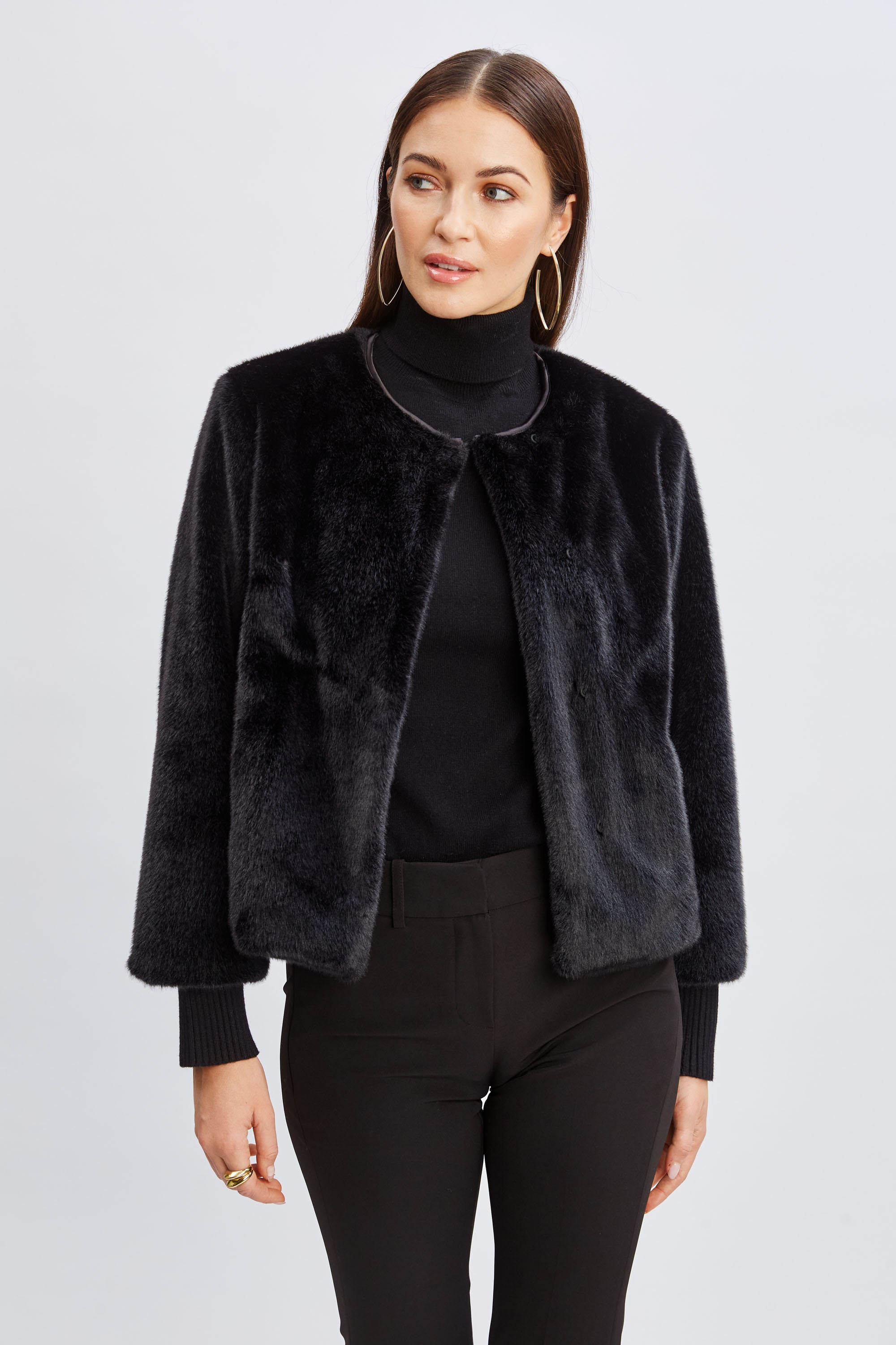 Tahari Vegan Faux Fur Jacket for Women - Soft & Warm Winter Coat, Ethical Fashion Outerwear for Cold Weather, Parties & Evening Events