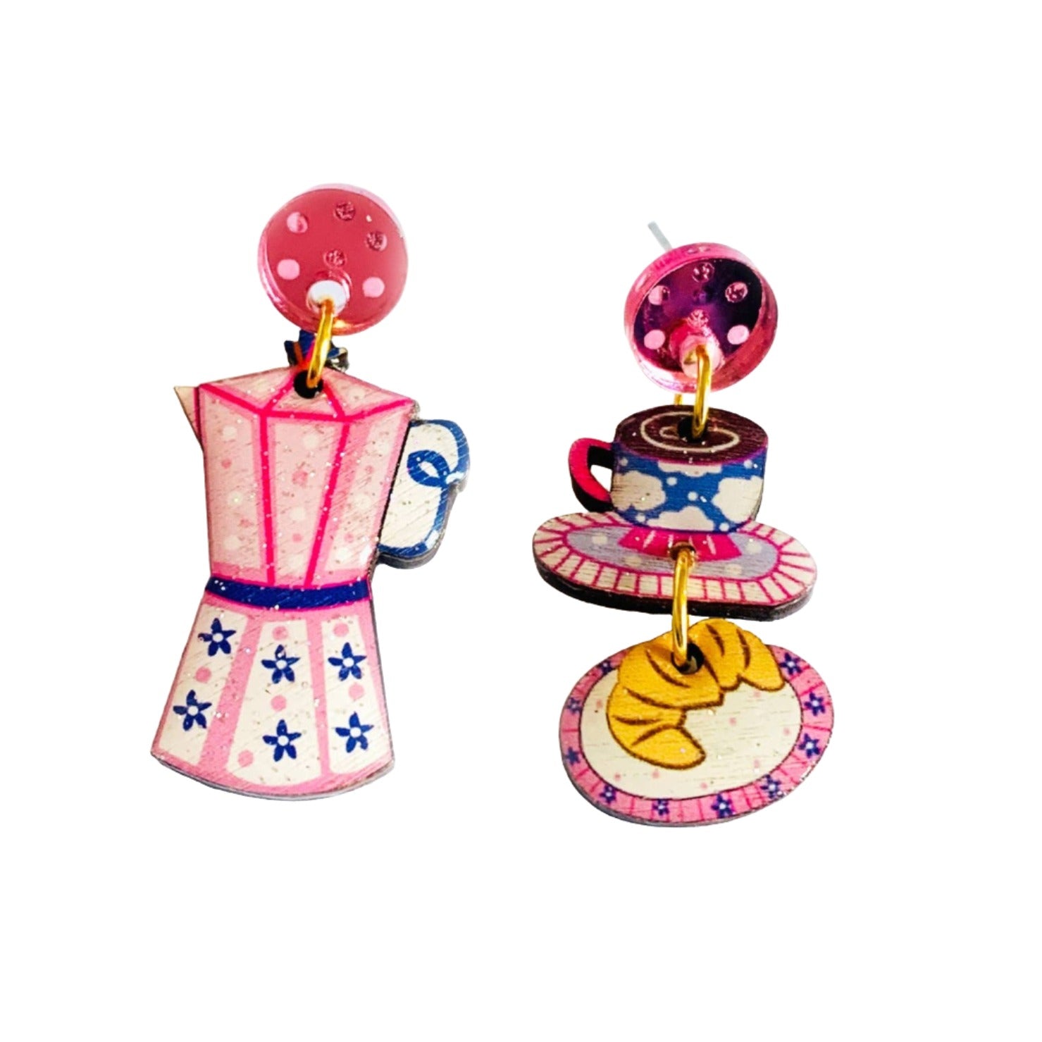 Stylish Croissants & Coffee Earrings by Rosie Rose Parker - Perfect for Brunch, Cafes, and Coffee Lovers Fashion Accessories