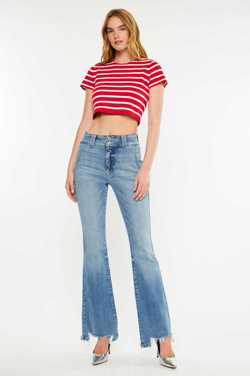 Giselle High Rise Flare Jeans for Women - Vintage 70s Inspired Stretch Denim Pants - Perfect for Casual Outfits, Date Nights & Boho Style